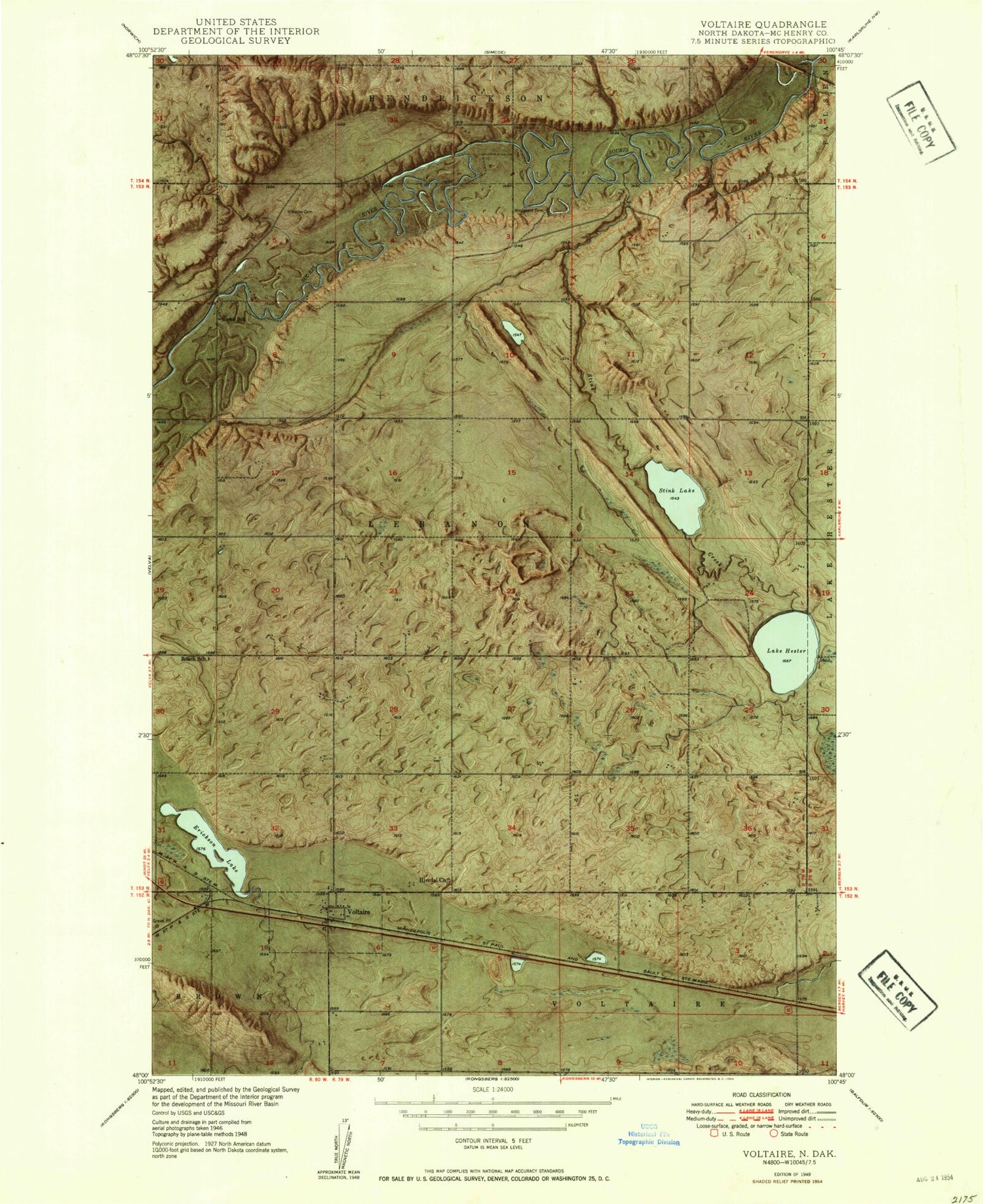 Classic USGS Voltaire North Dakota 7.5'x7.5' Topo Map Image