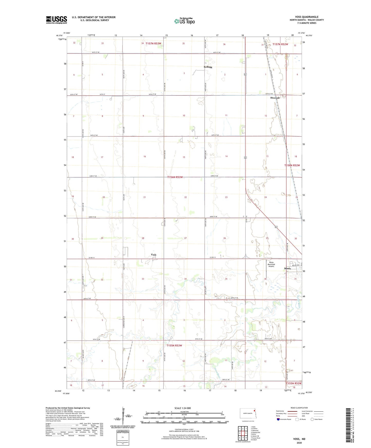 Voss North Dakota US Topo Map Image