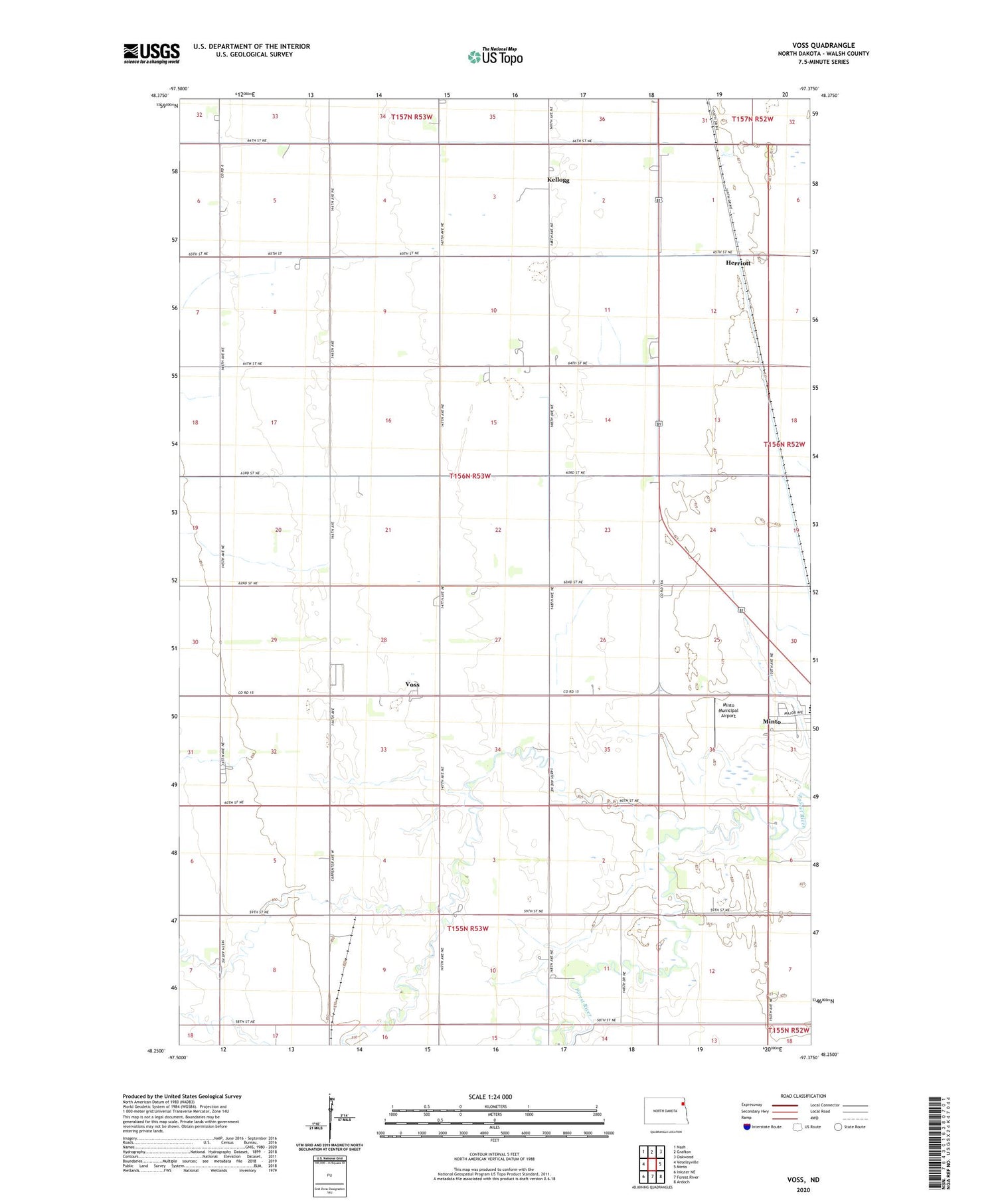 Voss North Dakota US Topo Map Image