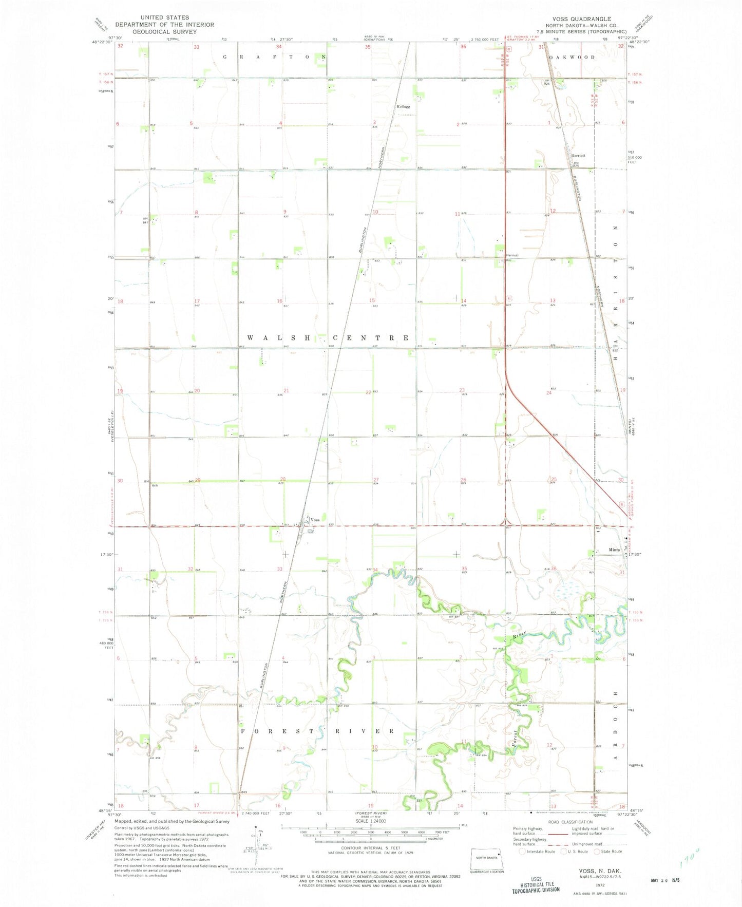 Classic USGS Voss North Dakota 7.5'x7.5' Topo Map Image