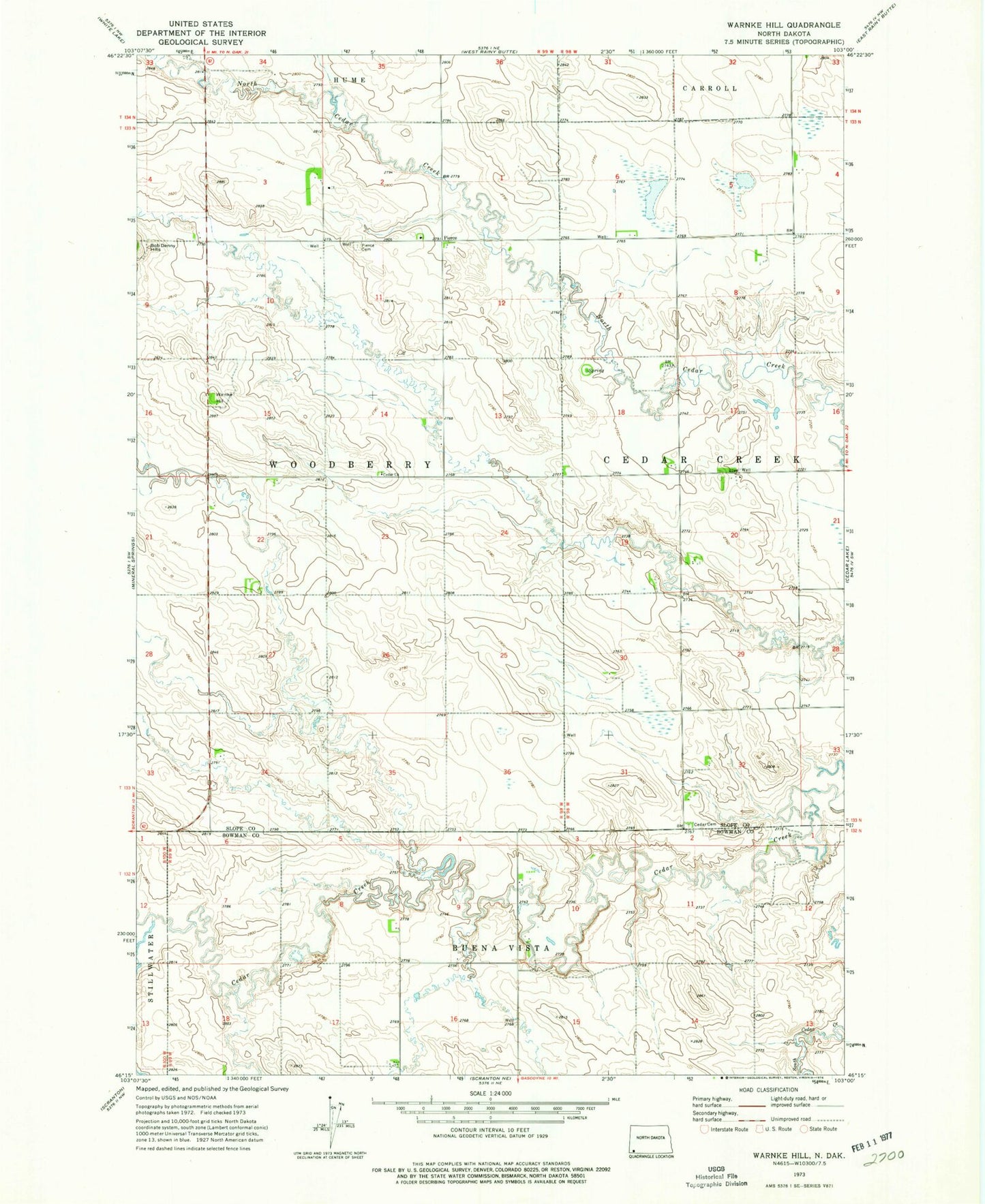 Classic USGS Warnke Hill North Dakota 7.5'x7.5' Topo Map Image