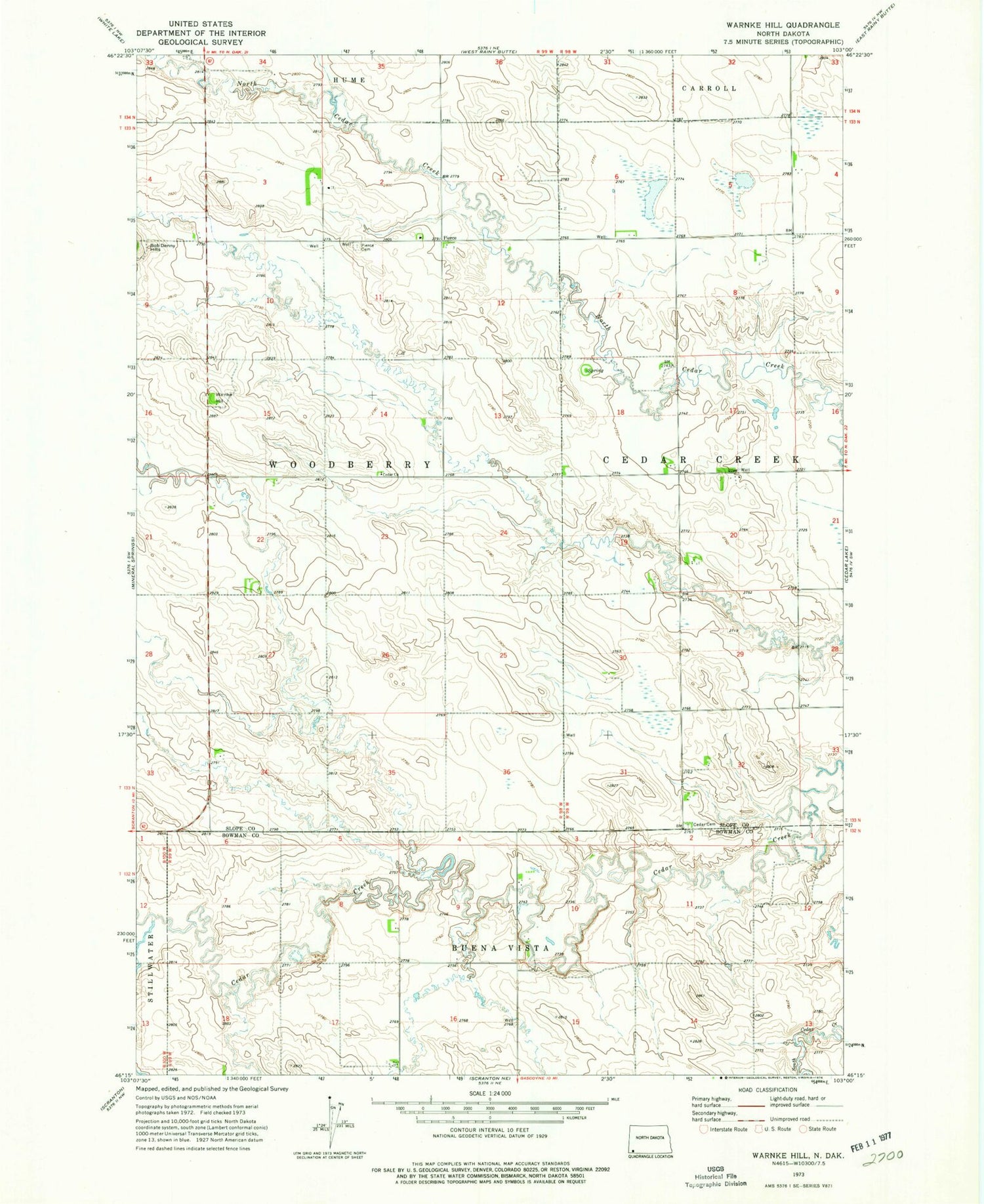 Classic USGS Warnke Hill North Dakota 7.5'x7.5' Topo Map Image