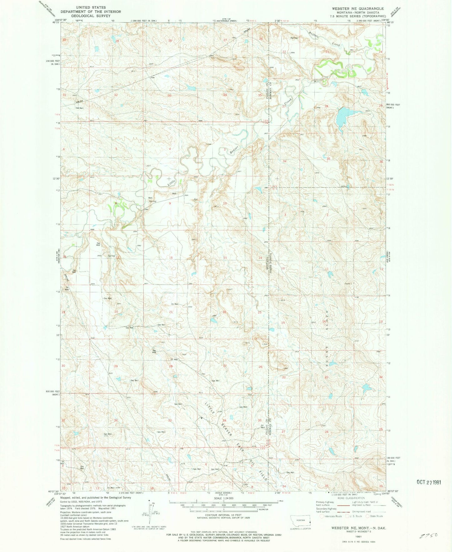 Classic USGS Webster NE Montana 7.5'x7.5' Topo Map Image