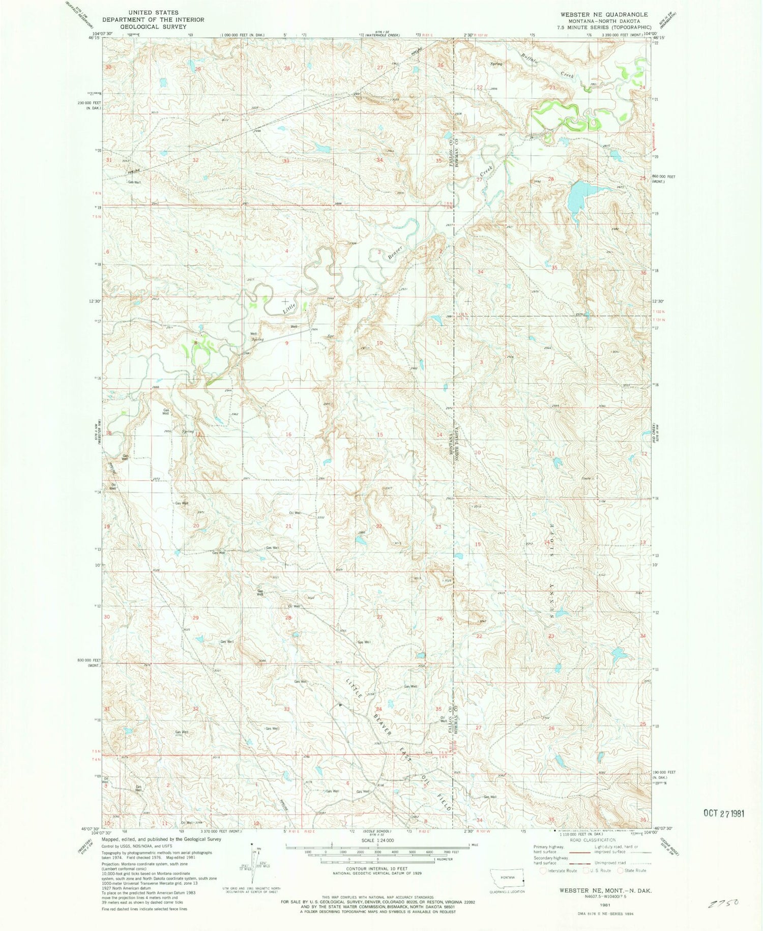 Classic USGS Webster NE Montana 7.5'x7.5' Topo Map Image