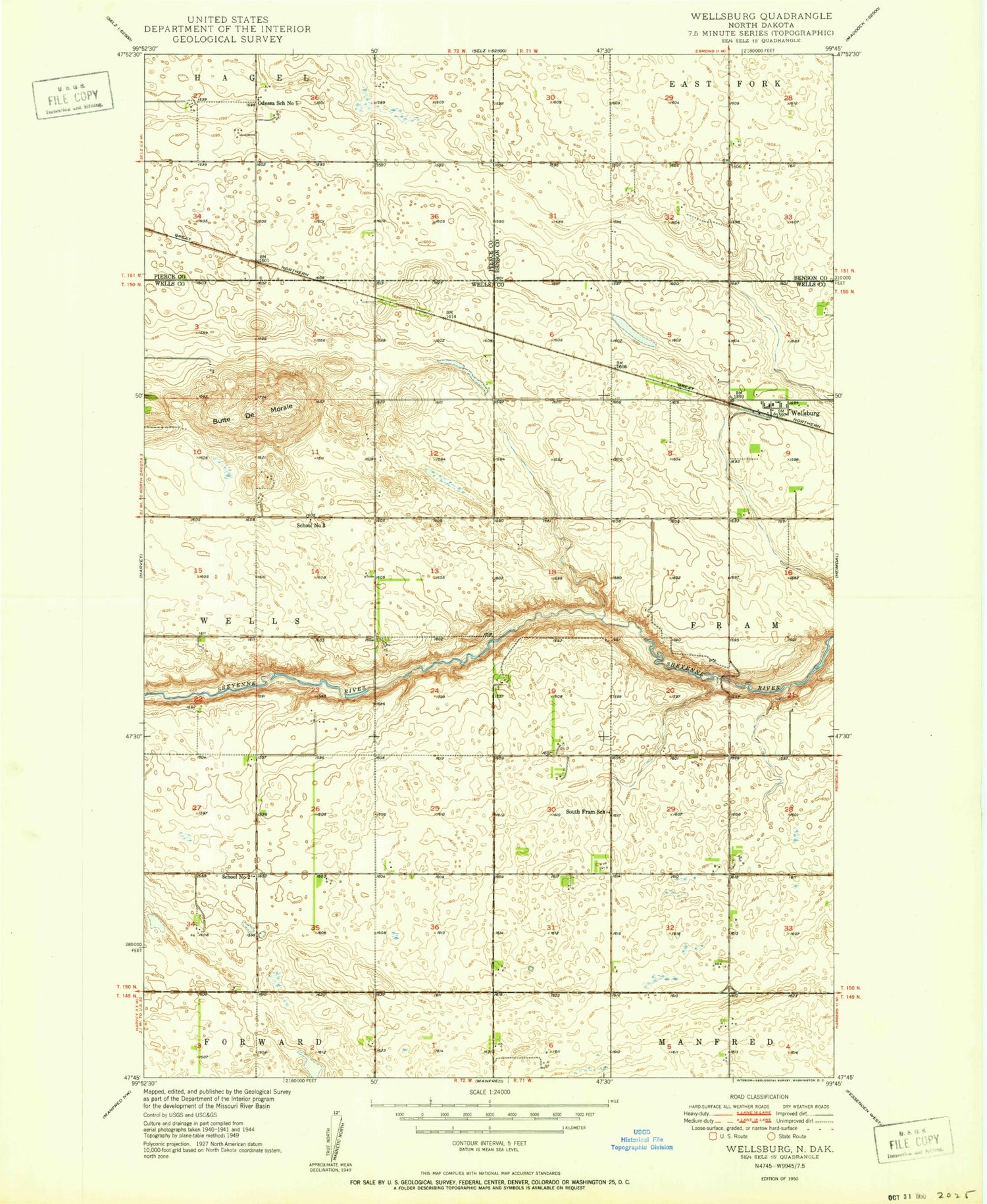 Classic USGS Wellsburg North Dakota 7.5'x7.5' Topo Map Image
