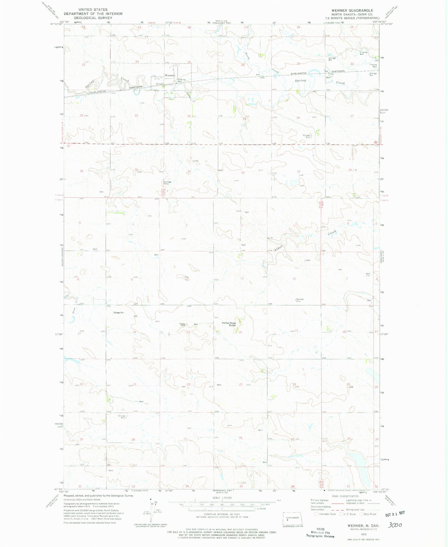 Classic USGS Werner North Dakota 7.5'x7.5' Topo Map Image