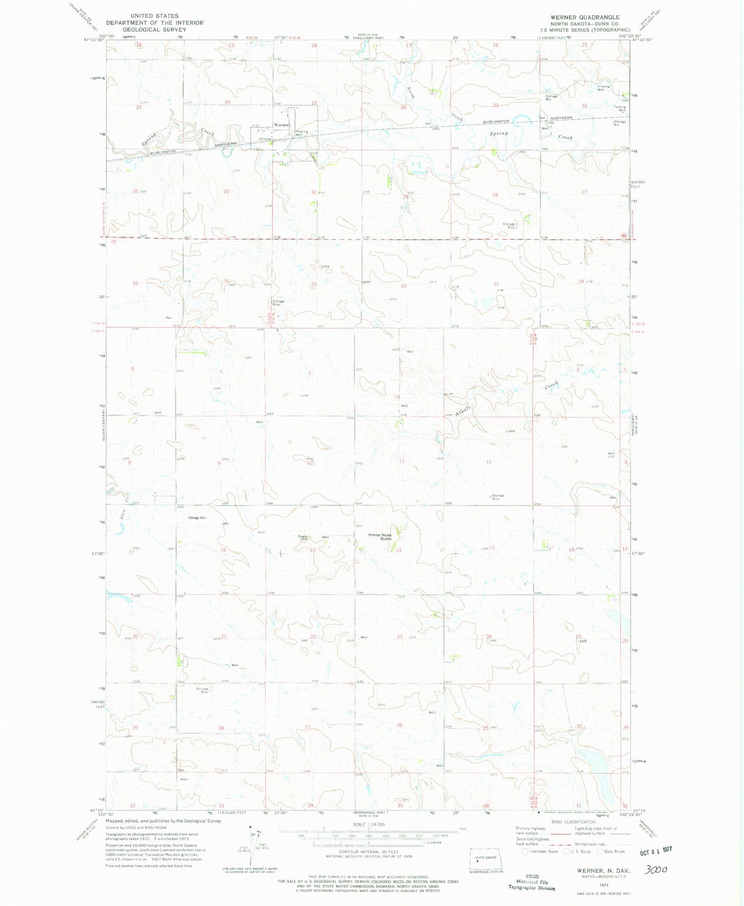 Classic USGS Werner North Dakota 7.5'x7.5' Topo Map Image