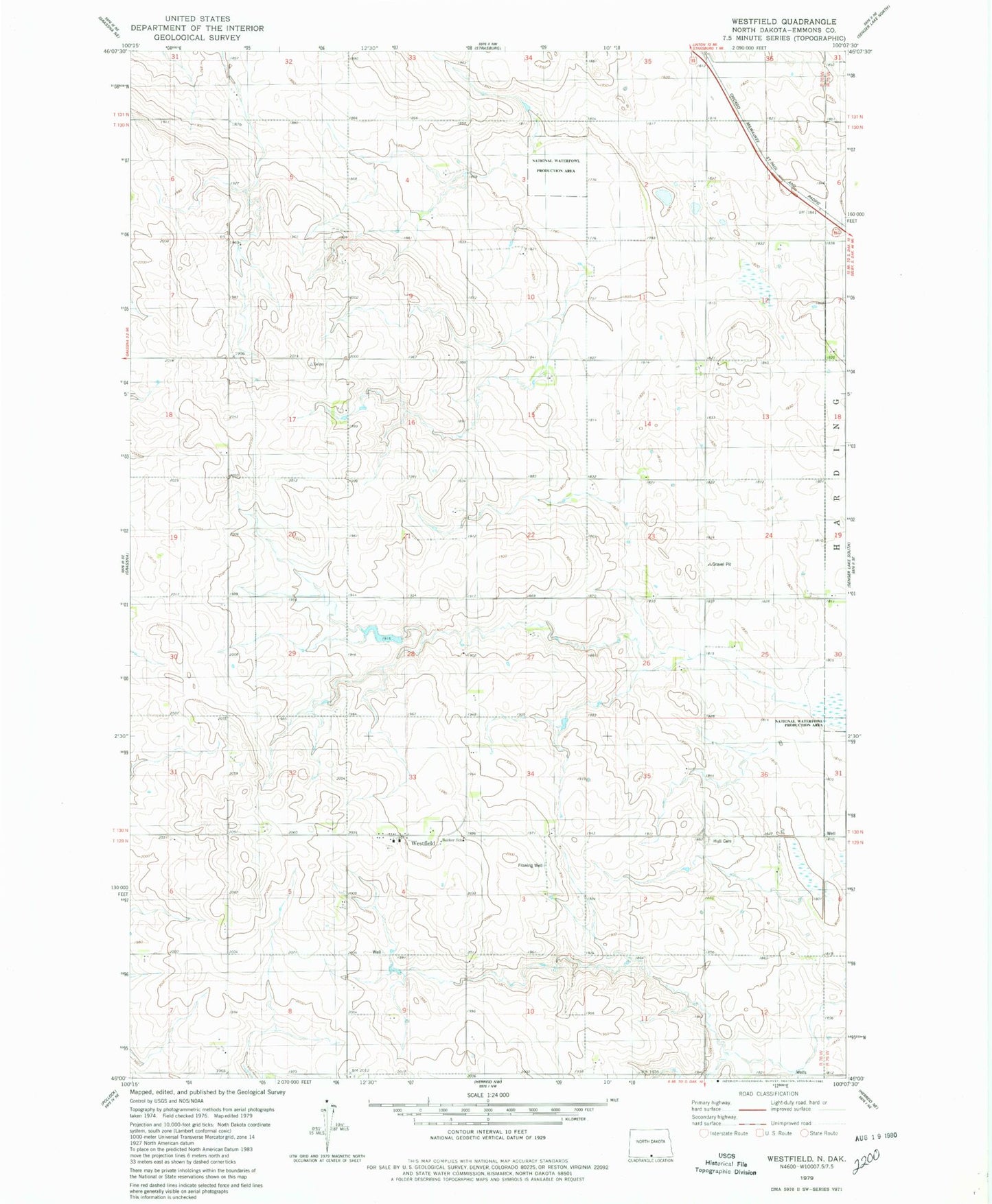 Classic USGS Westfield North Dakota 7.5'x7.5' Topo Map Image