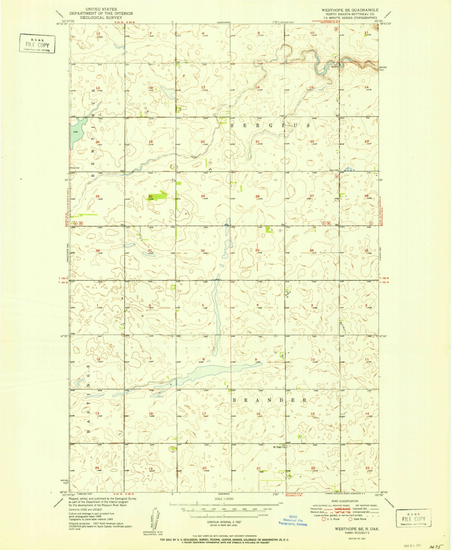 Classic USGS Westhope SE North Dakota 7.5'x7.5' Topo Map Image