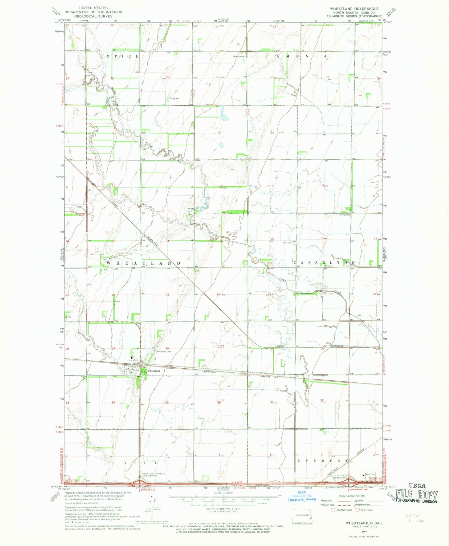 Classic USGS Wheatland North Dakota 7.5'x7.5' Topo Map Image