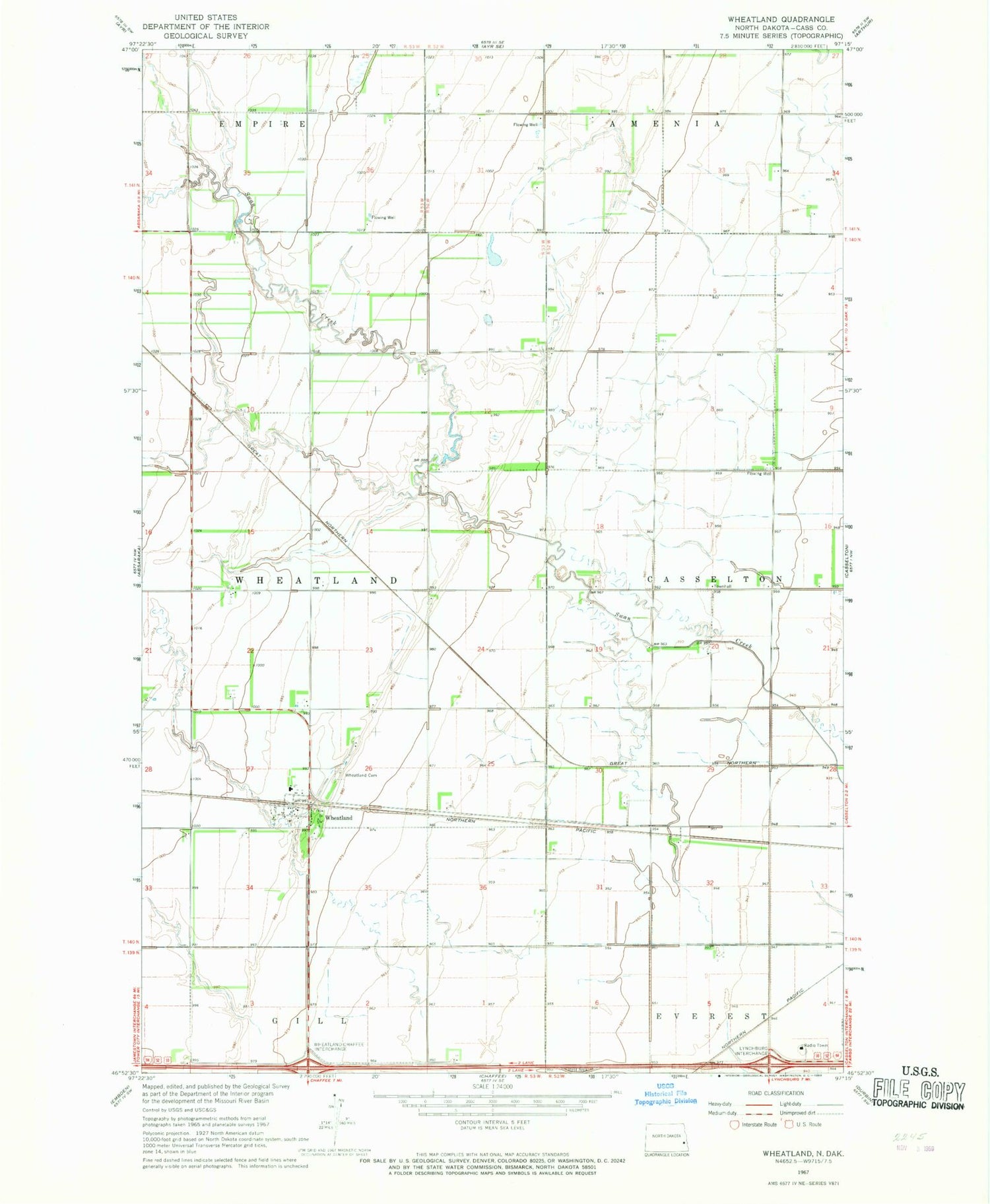 Classic USGS Wheatland North Dakota 7.5'x7.5' Topo Map Image