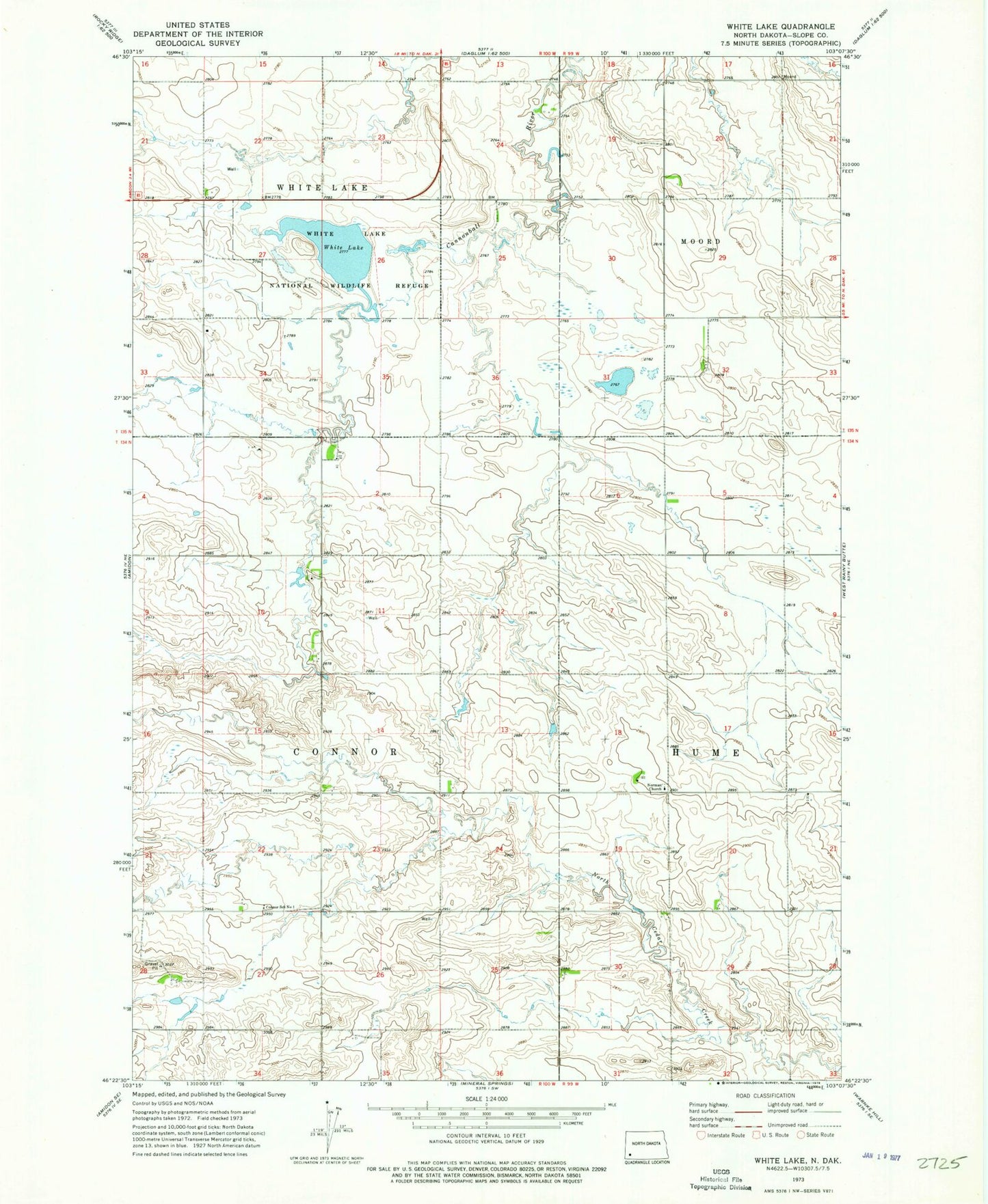 Classic USGS White Lake North Dakota 7.5'x7.5' Topo Map Image