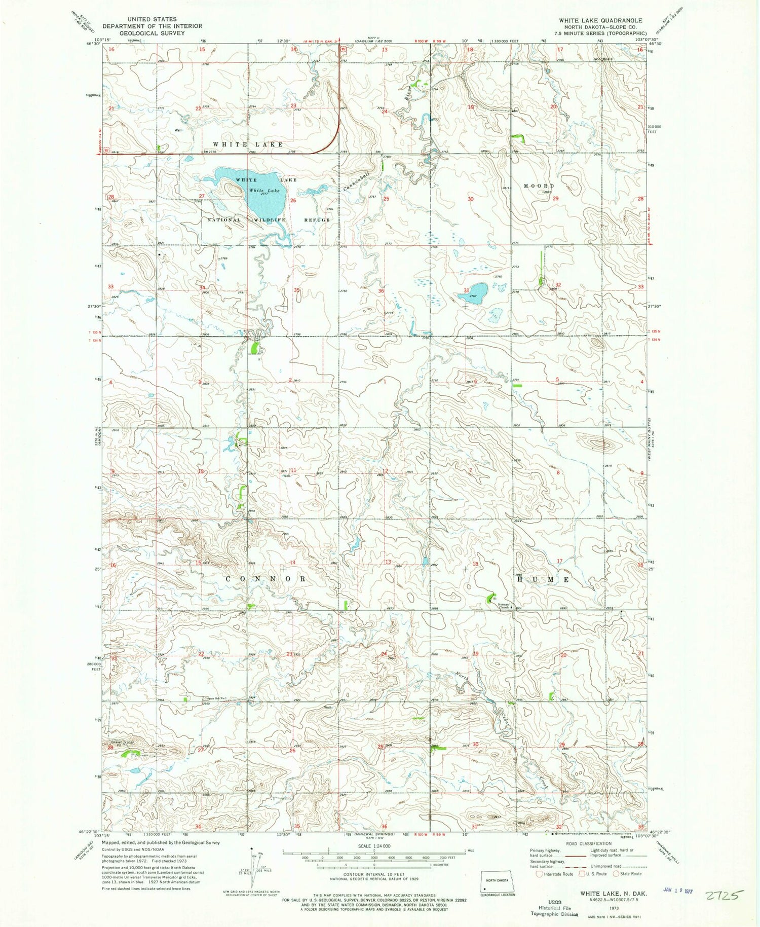 Classic USGS White Lake North Dakota 7.5'x7.5' Topo Map Image
