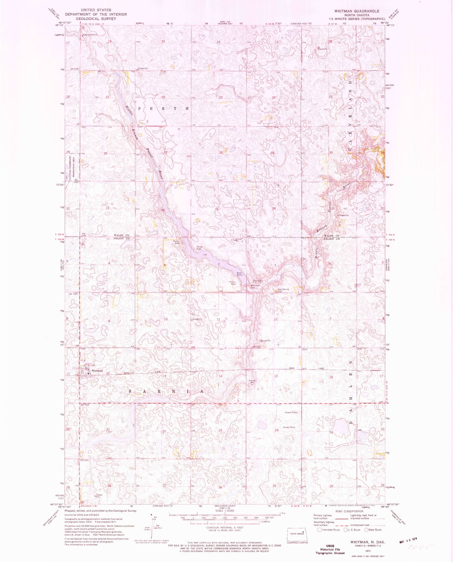 Classic USGS Whitman North Dakota 7.5'x7.5' Topo Map Image