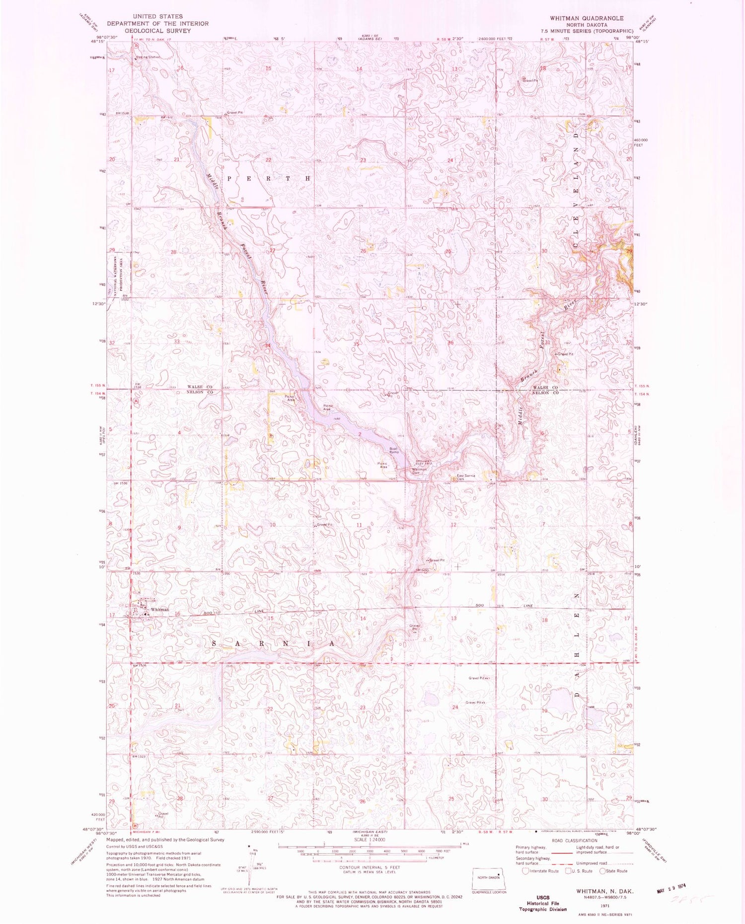 Classic USGS Whitman North Dakota 7.5'x7.5' Topo Map Image