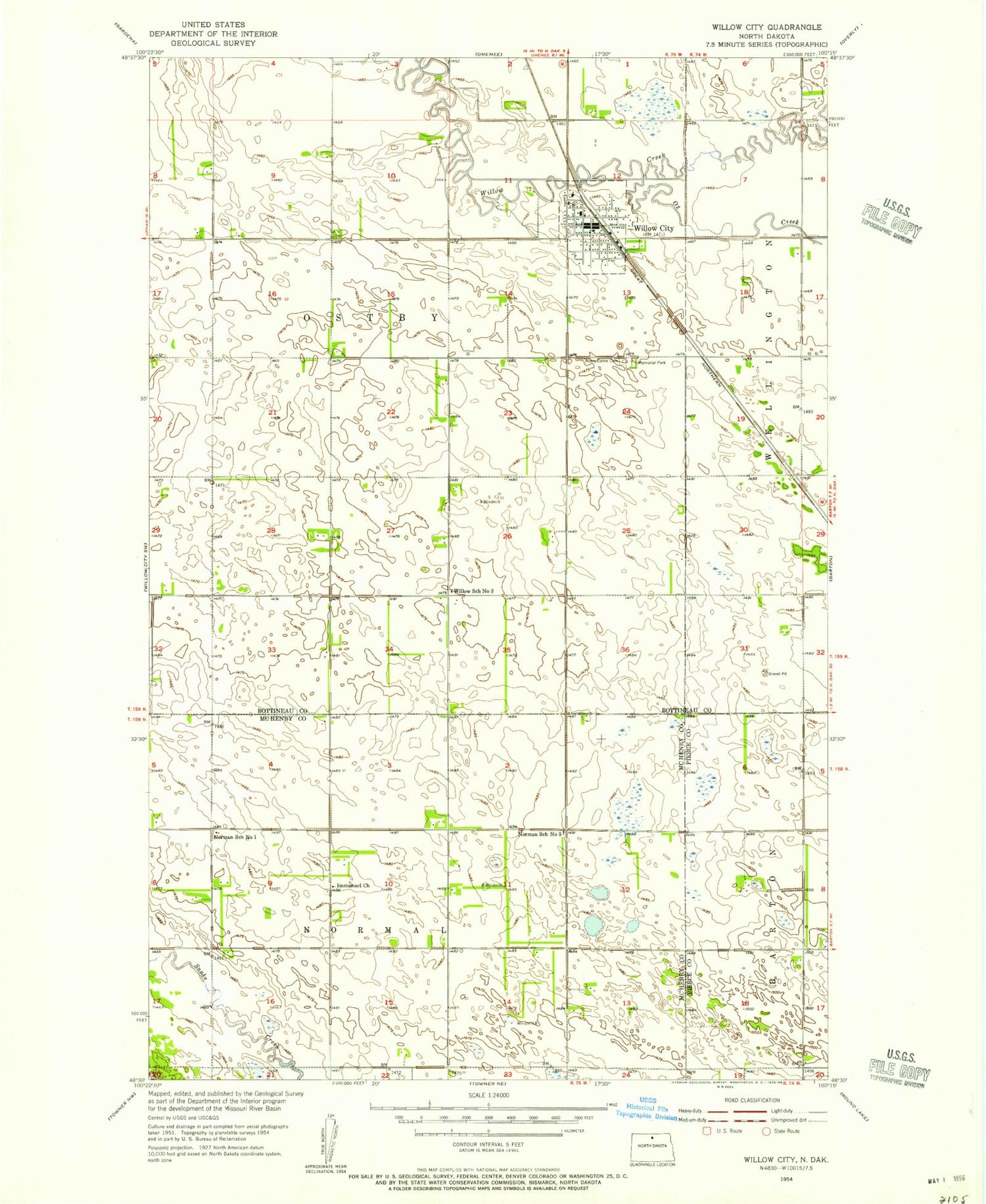 Classic USGS Willow City North Dakota 7.5'x7.5' Topo Map Image