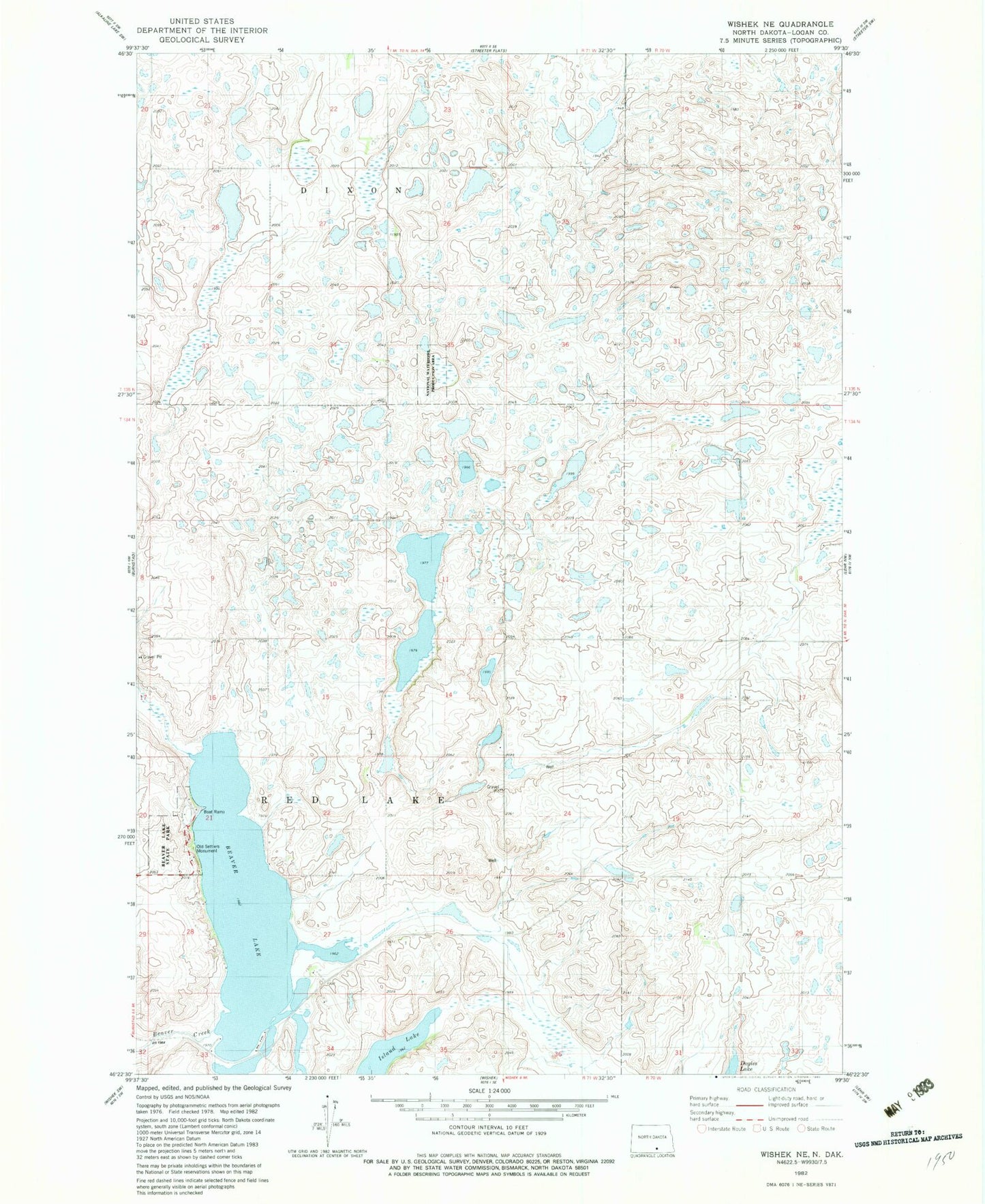 Classic USGS Wishek NE North Dakota 7.5'x7.5' Topo Map Image
