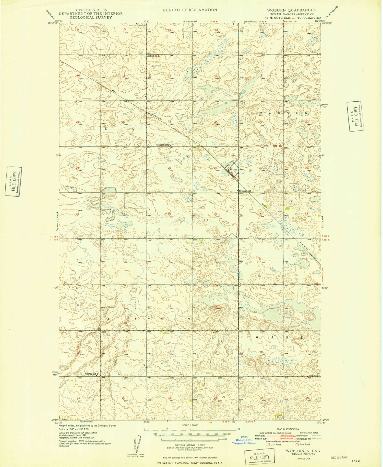 Classic USGS Woburn North Dakota 7.5'x7.5' Topo Map Image