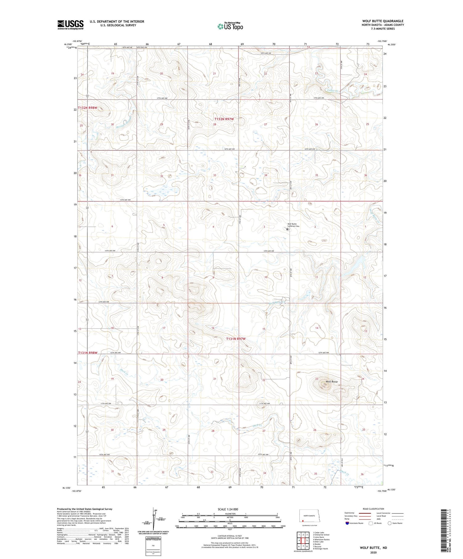 Wolf Butte North Dakota US Topo Map Image