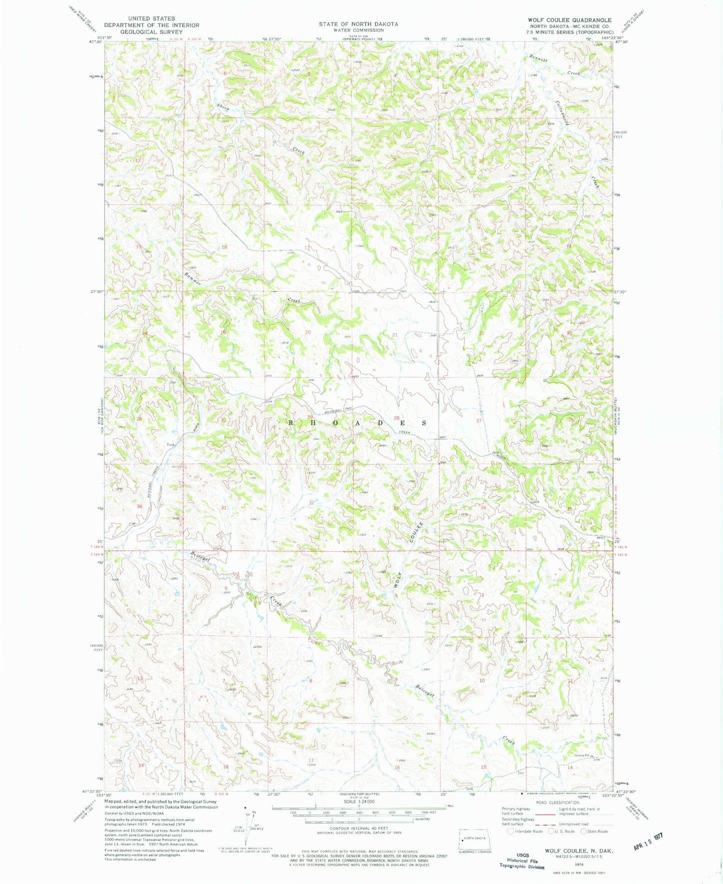 Classic USGS Wolf Coulee North Dakota 7.5'x7.5' Topo Map Image