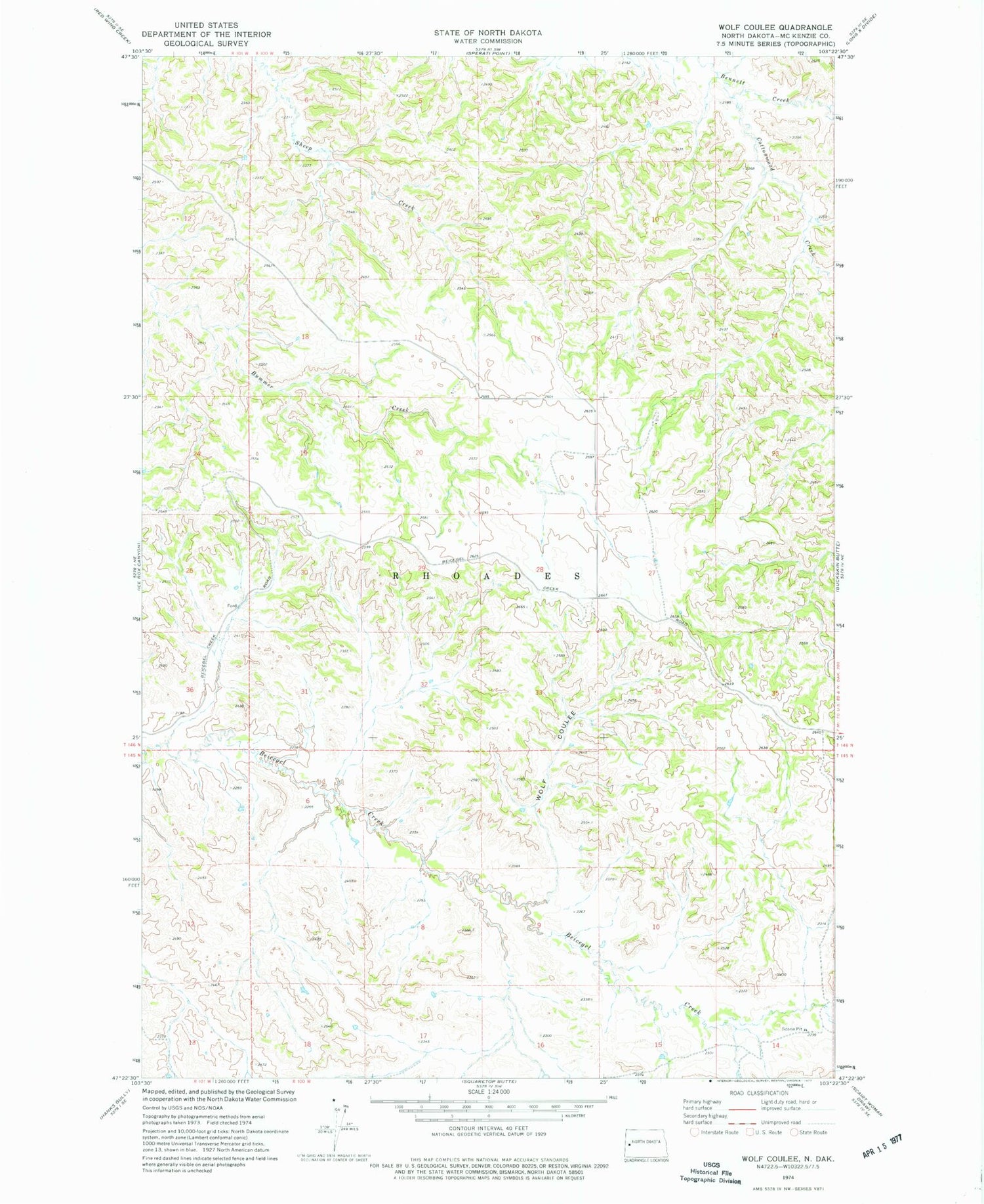 Classic USGS Wolf Coulee North Dakota 7.5'x7.5' Topo Map Image