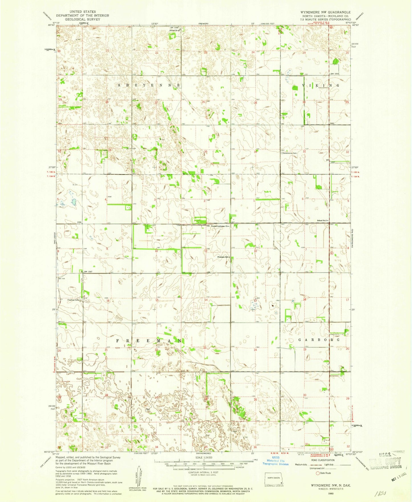 Classic USGS Wyndmere NW North Dakota 7.5'x7.5' Topo Map Image
