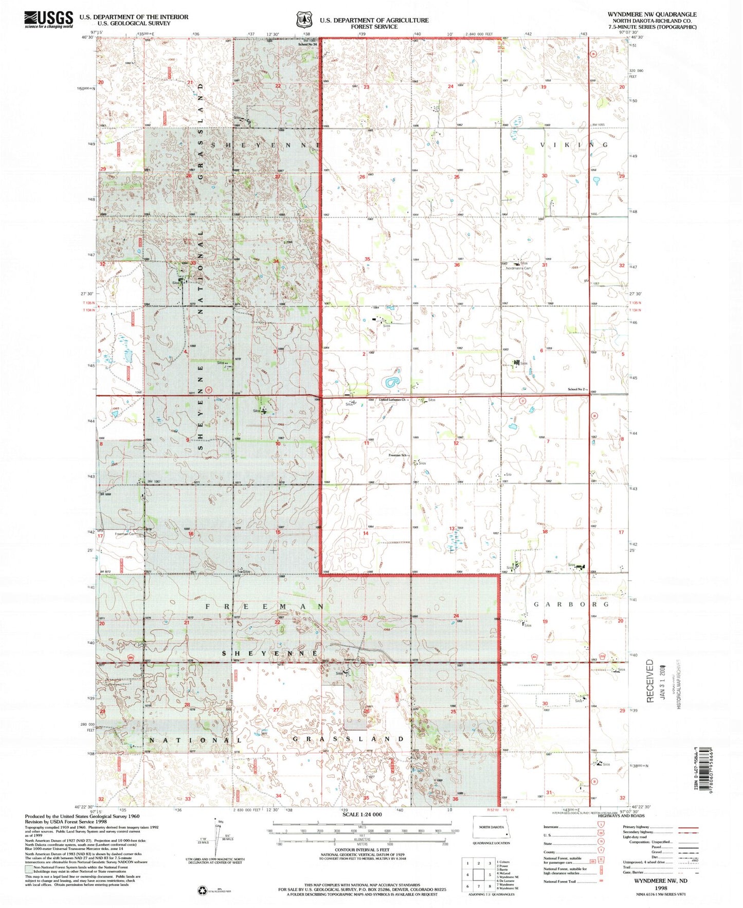 Classic USGS Wyndmere NW North Dakota 7.5'x7.5' Topo Map Image