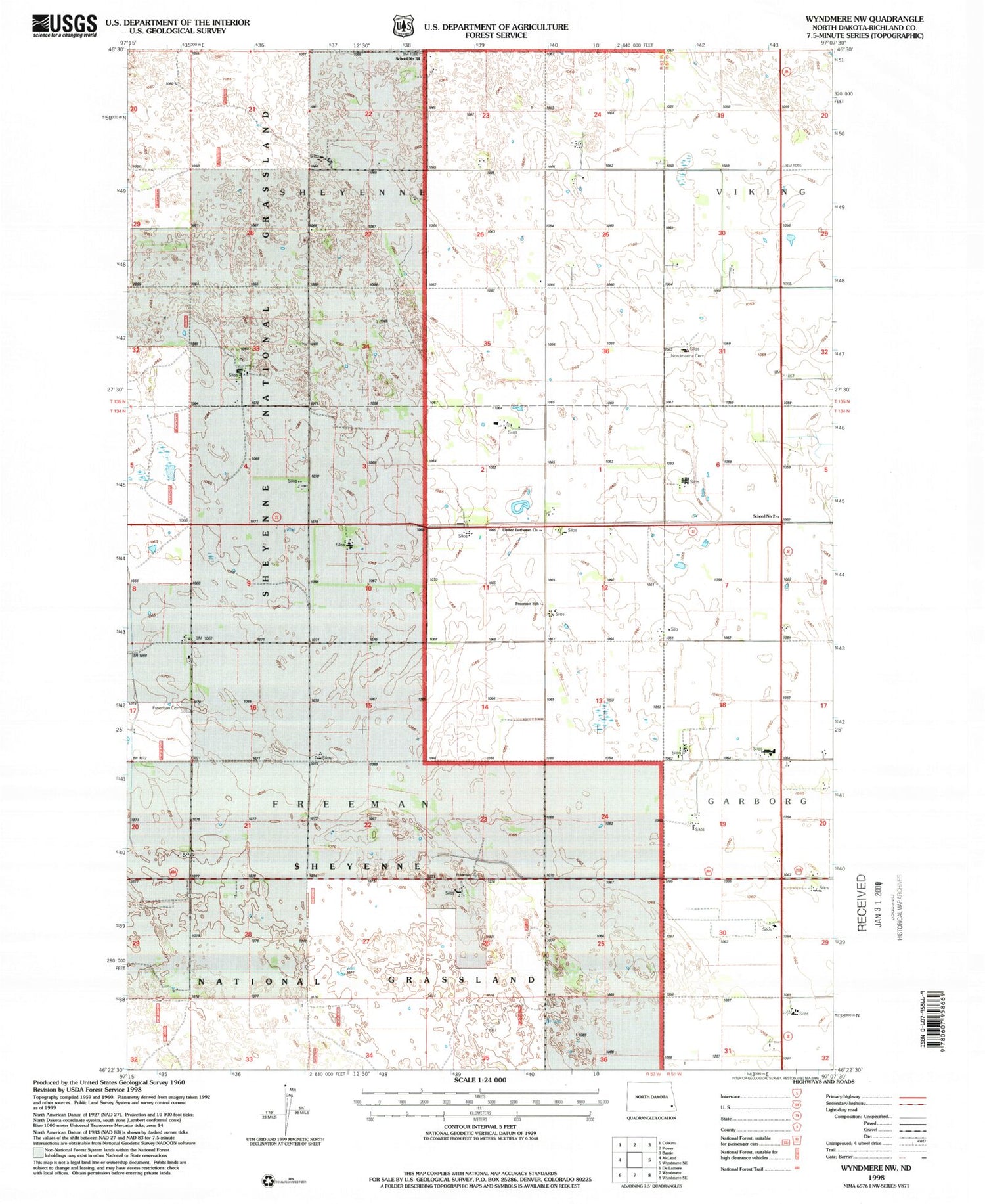 Classic USGS Wyndmere NW North Dakota 7.5'x7.5' Topo Map Image