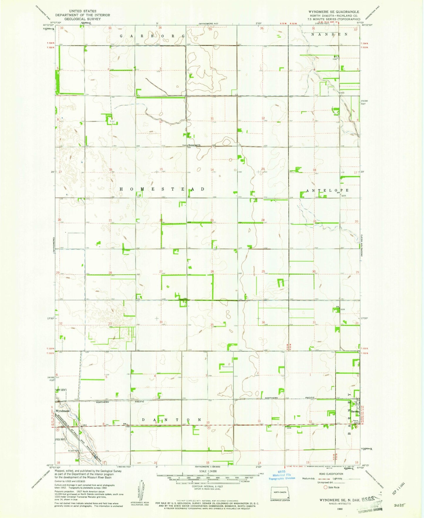 Classic USGS Wyndmere SE North Dakota 7.5'x7.5' Topo Map Image