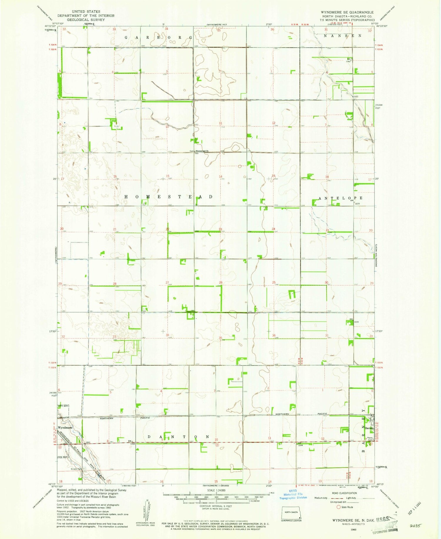 Classic USGS Wyndmere SE North Dakota 7.5'x7.5' Topo Map Image