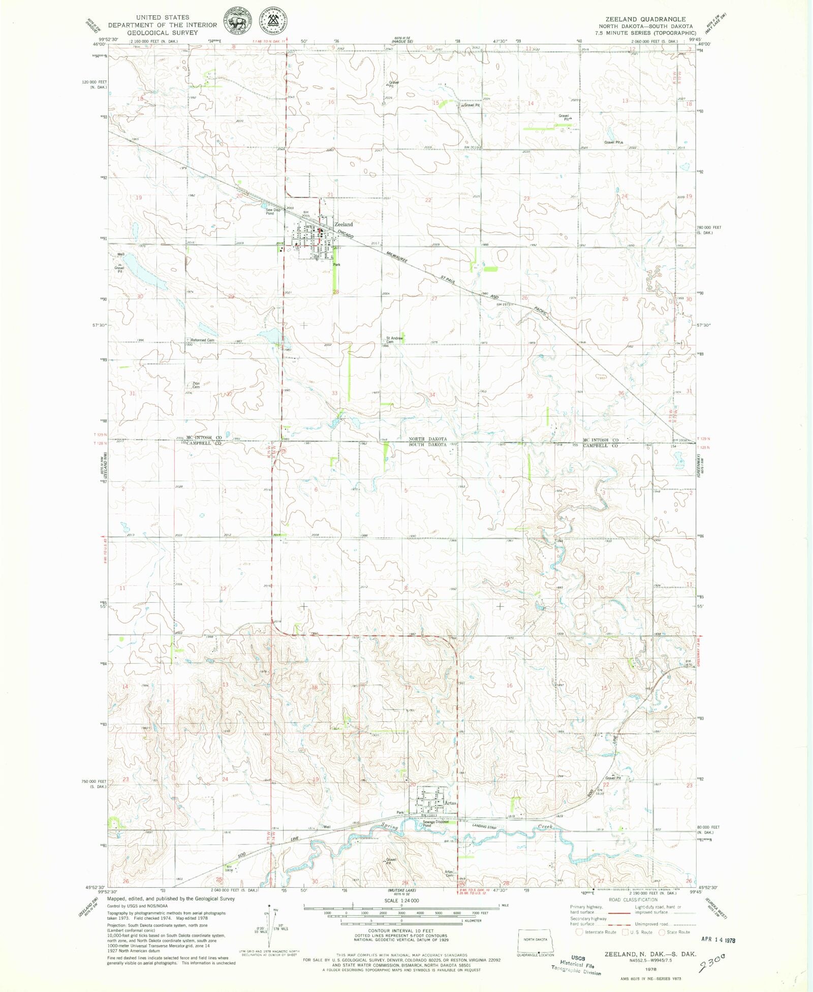 Classic USGS Zeeland North Dakota 7.5'x7.5' Topo Map – MyTopo Map