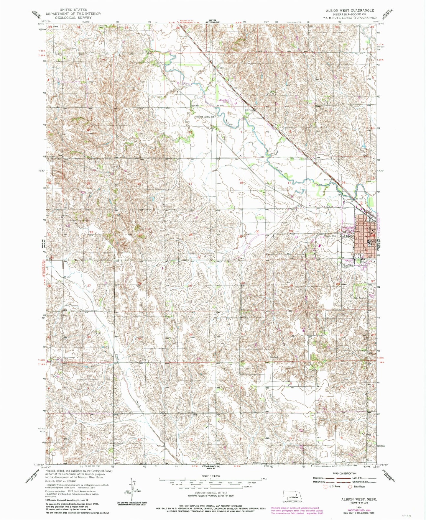 Classic USGS Albion West Nebraska 7.5'x7.5' Topo Map Image