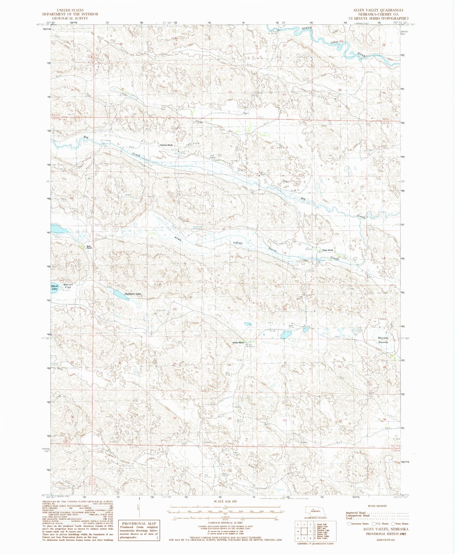 Classic USGS Allen Valley Nebraska 7.5'x7.5' Topo Map Image