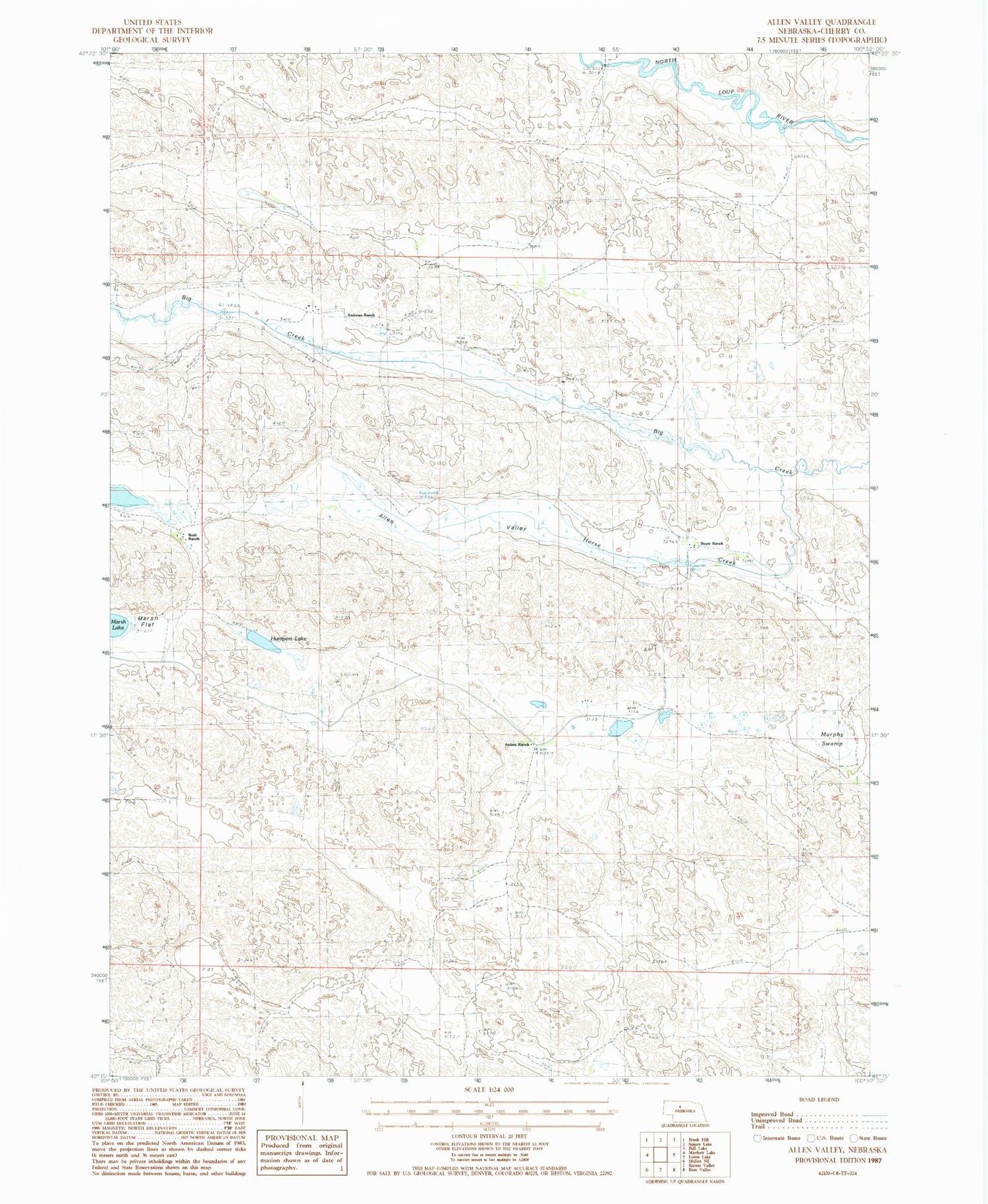 Classic USGS Allen Valley Nebraska 7.5'x7.5' Topo Map Image