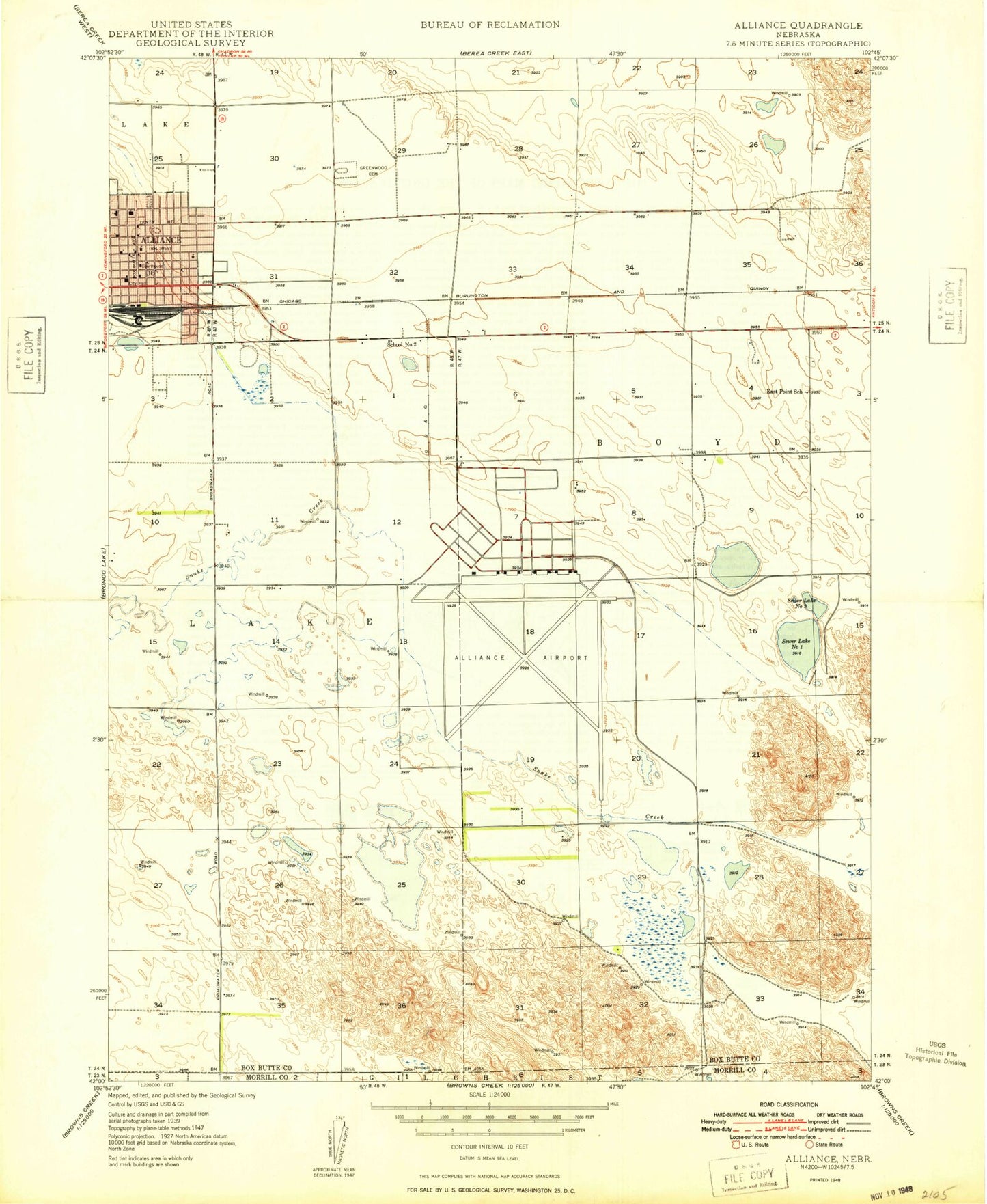 Classic USGS Alliance East Nebraska 7.5'x7.5' Topo Map Image