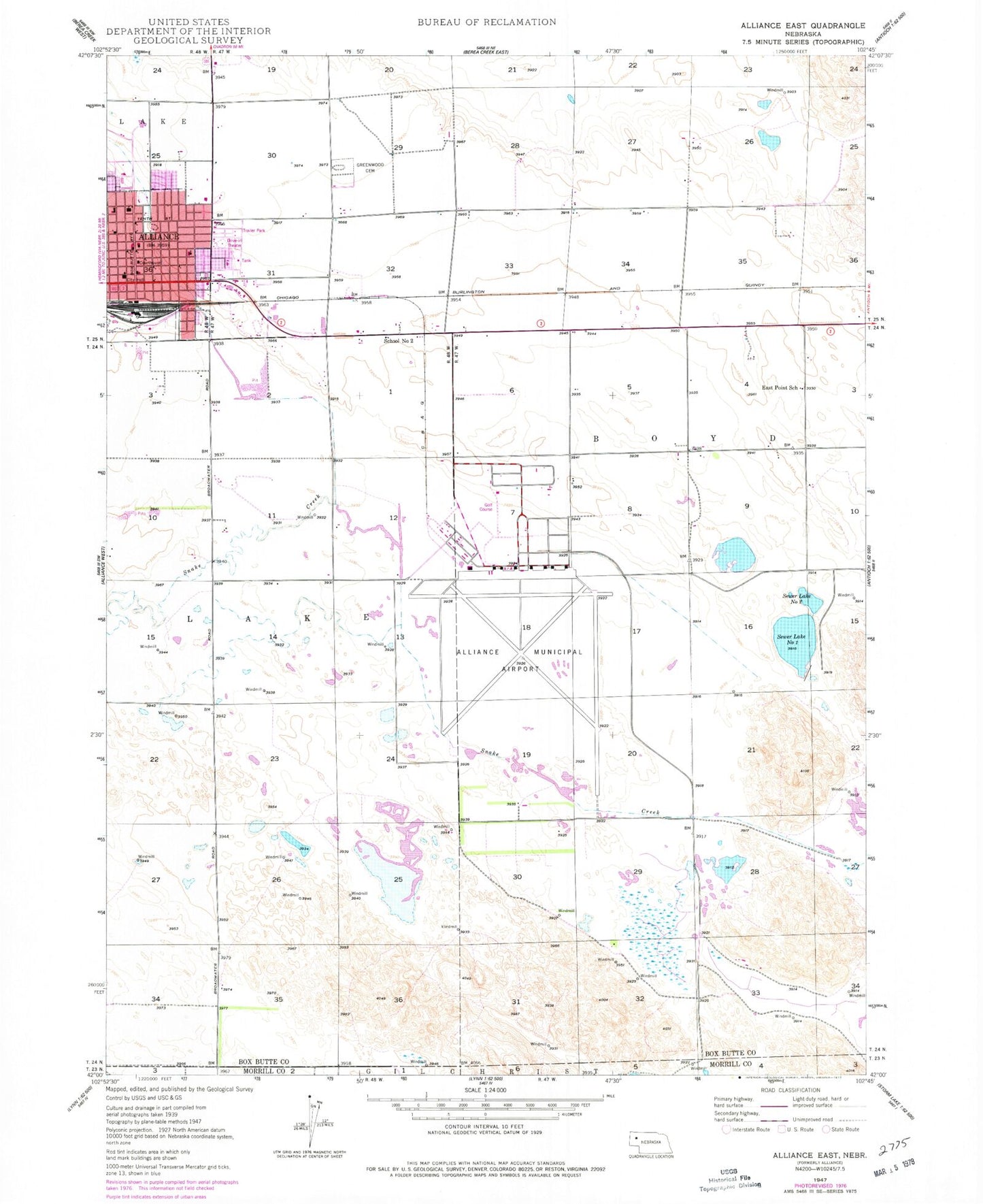 Classic USGS Alliance East Nebraska 7.5'x7.5' Topo Map Image