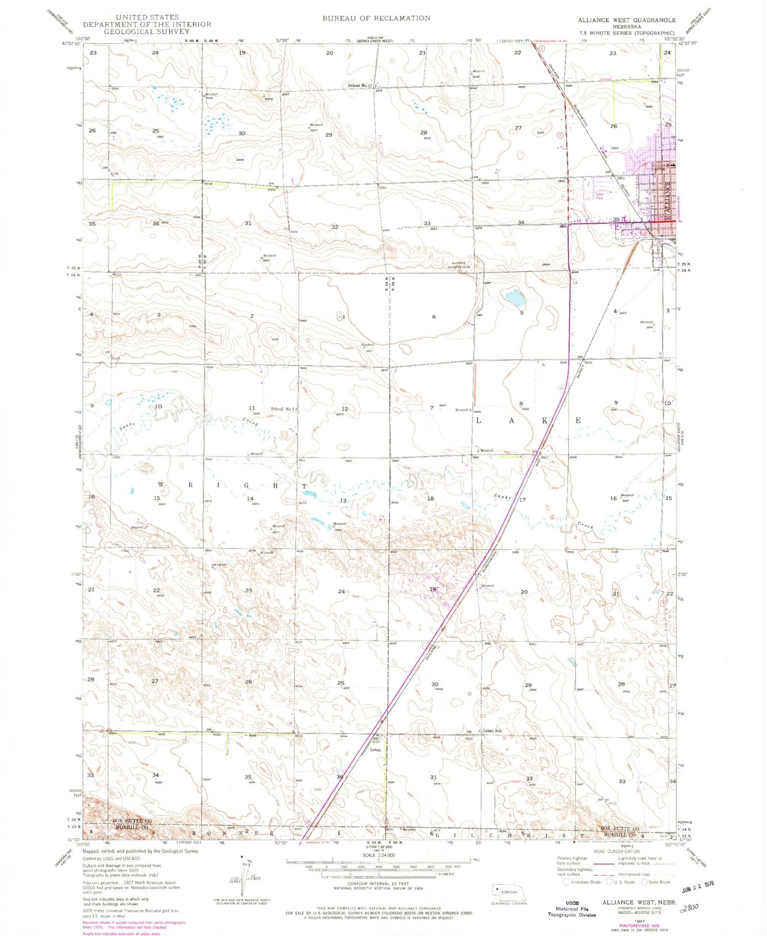 Classic USGS Alliance West Nebraska 7.5'x7.5' Topo Map Image