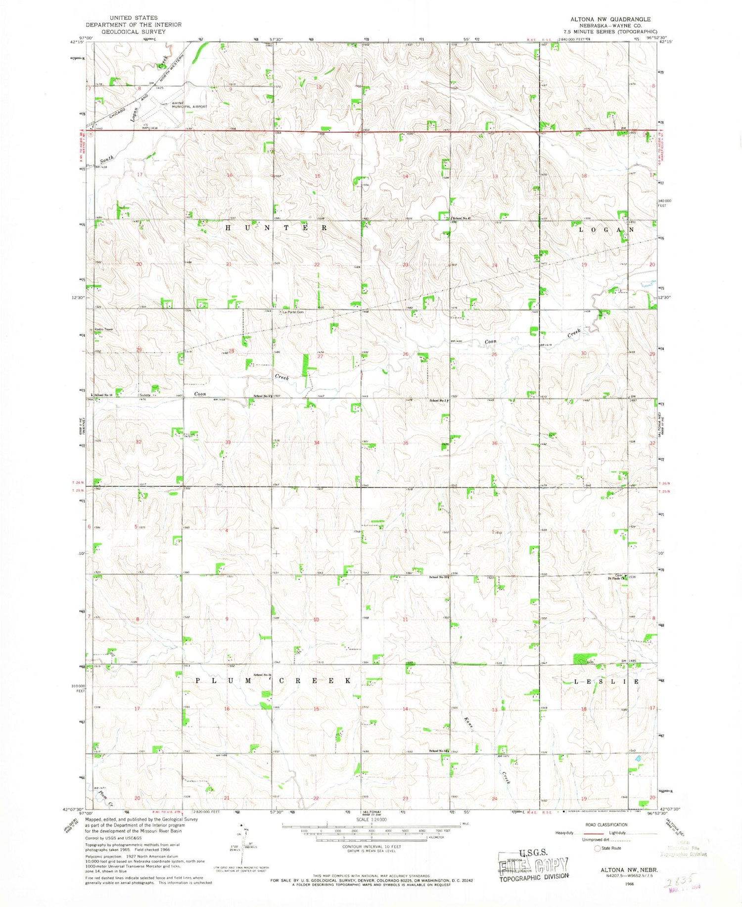 Classic USGS Altona NW Nebraska 7.5'x7.5' Topo Map Image