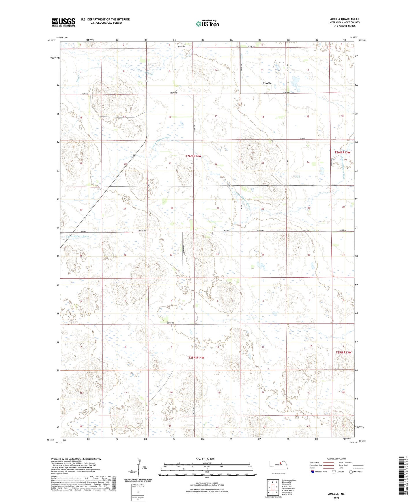 Amelia Nebraska US Topo Map Image