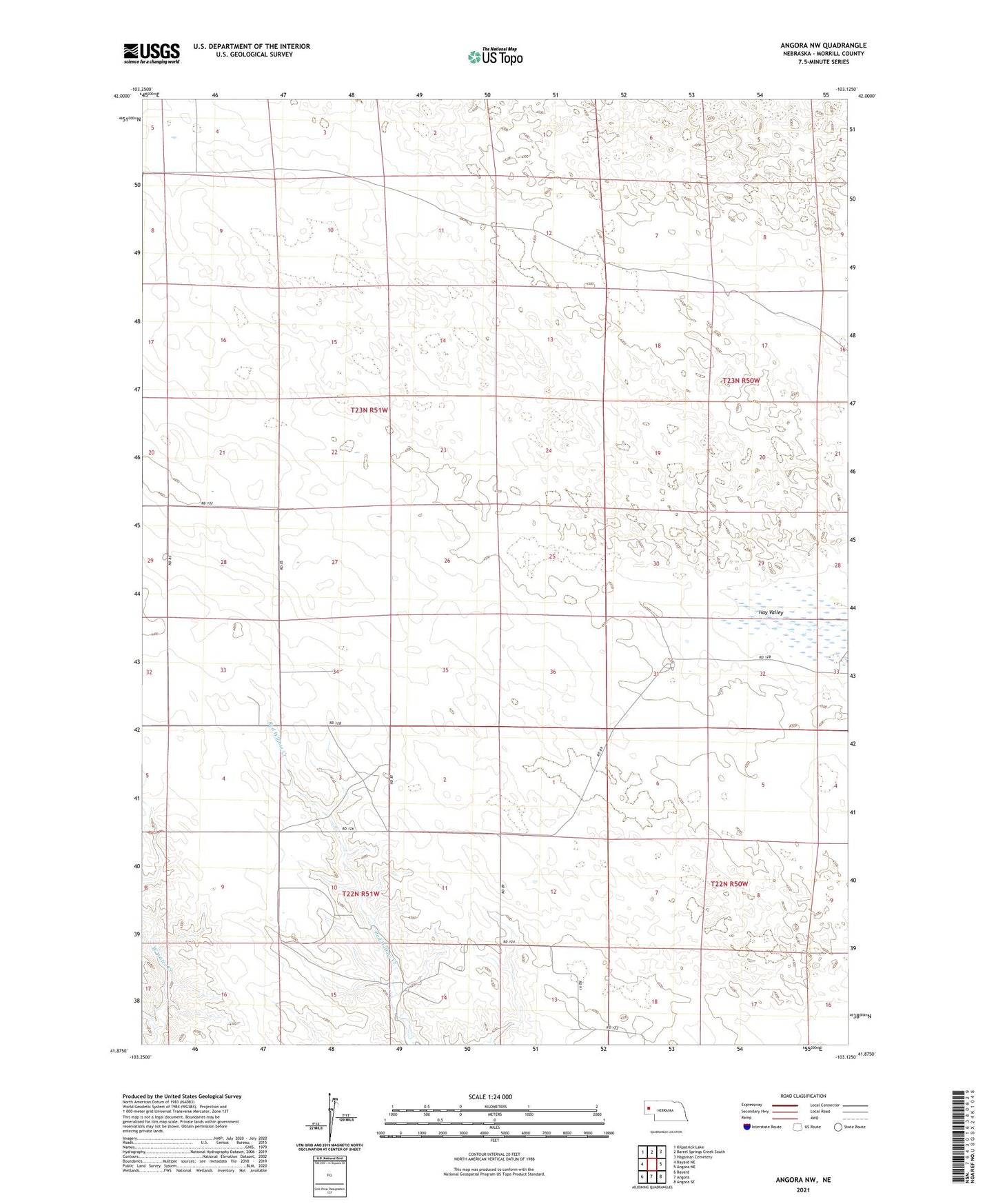 Angora NW Nebraska US Topo Map Image