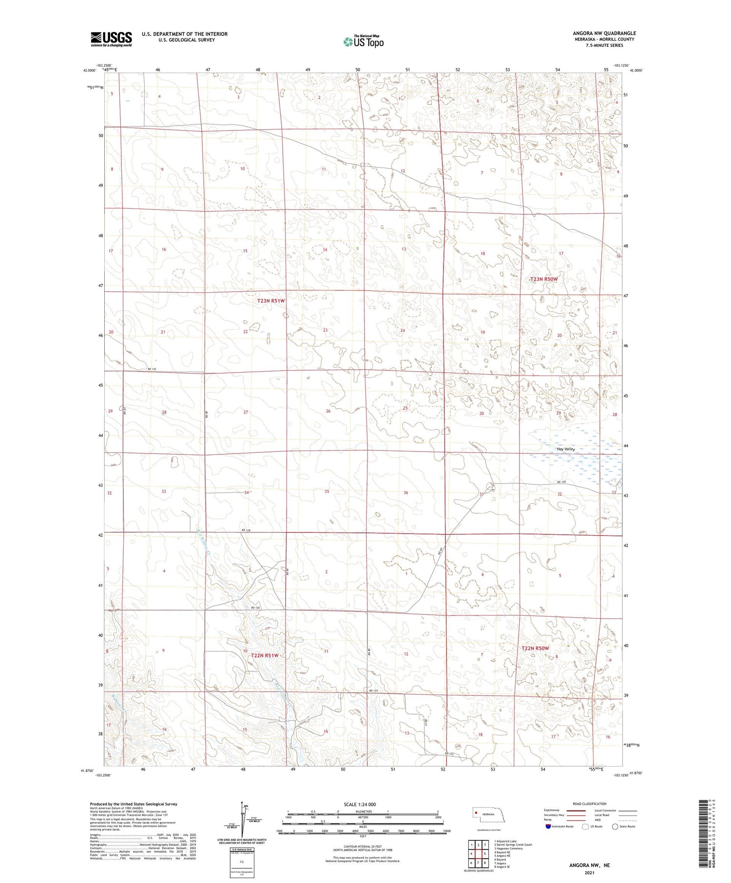 Angora NW Nebraska US Topo Map Image
