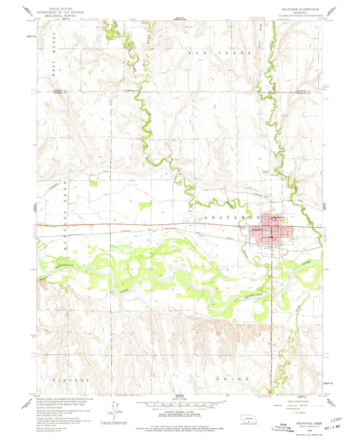 Classic USGS Arapahoe Nebraska 7.5'x7.5' Topo Map Image