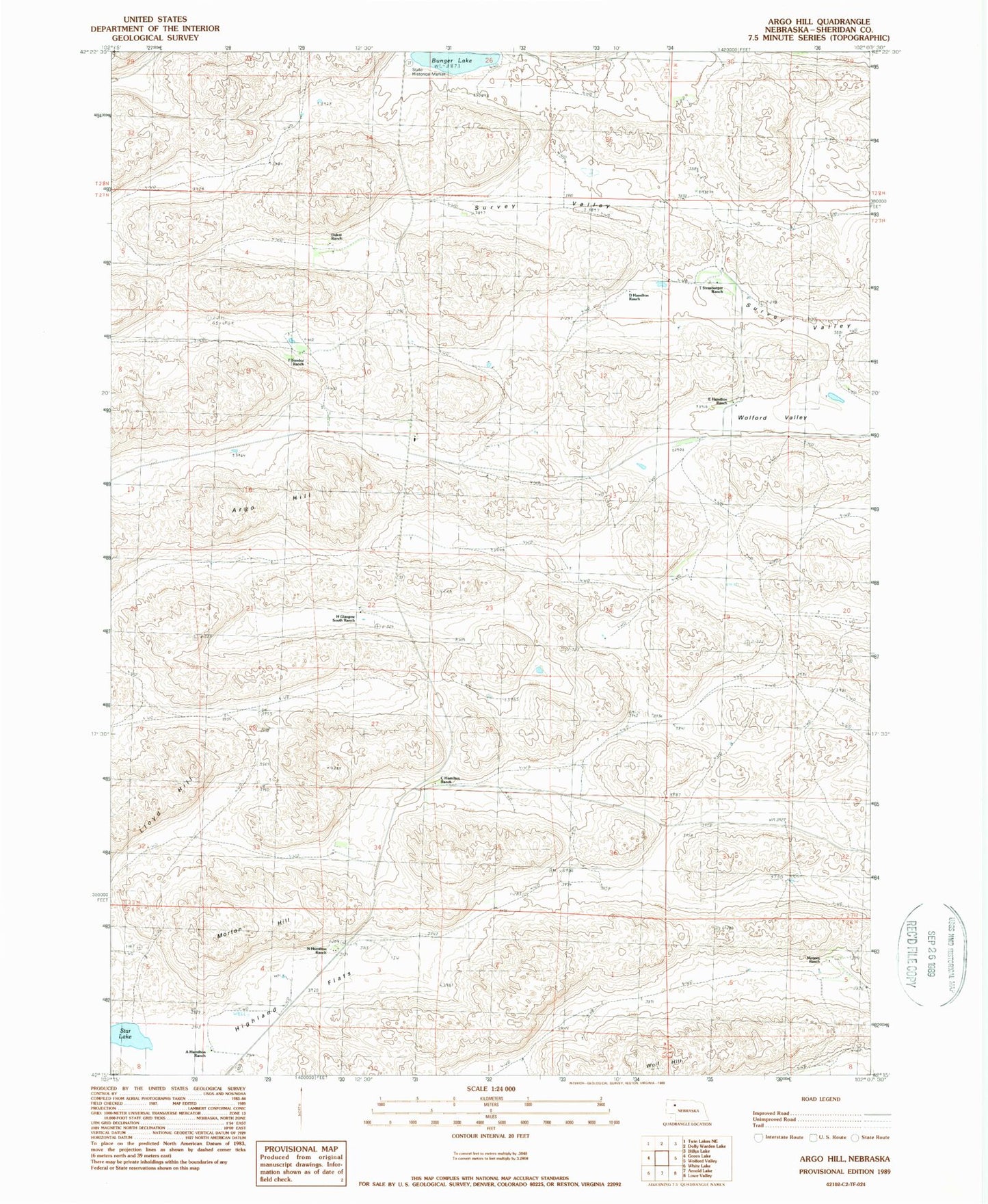Classic USGS Argo Hill Nebraska 7.5'x7.5' Topo Map Image