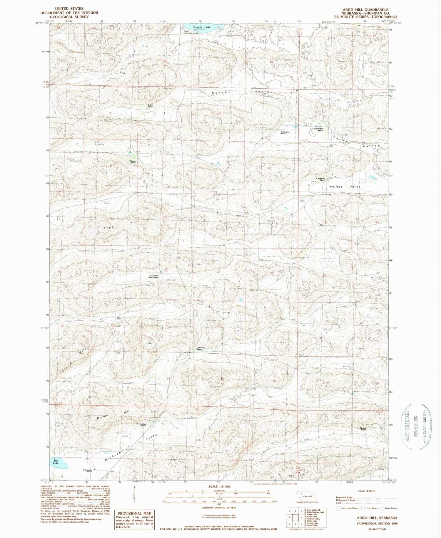 Classic USGS Argo Hill Nebraska 7.5'x7.5' Topo Map Image
