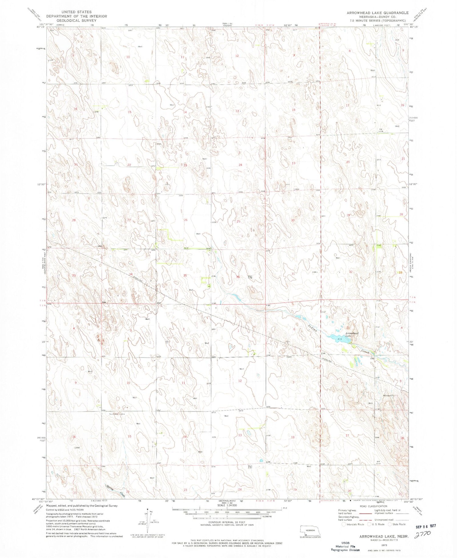 Classic USGS Arrowhead Lake Nebraska 7.5'x7.5' Topo Map Image