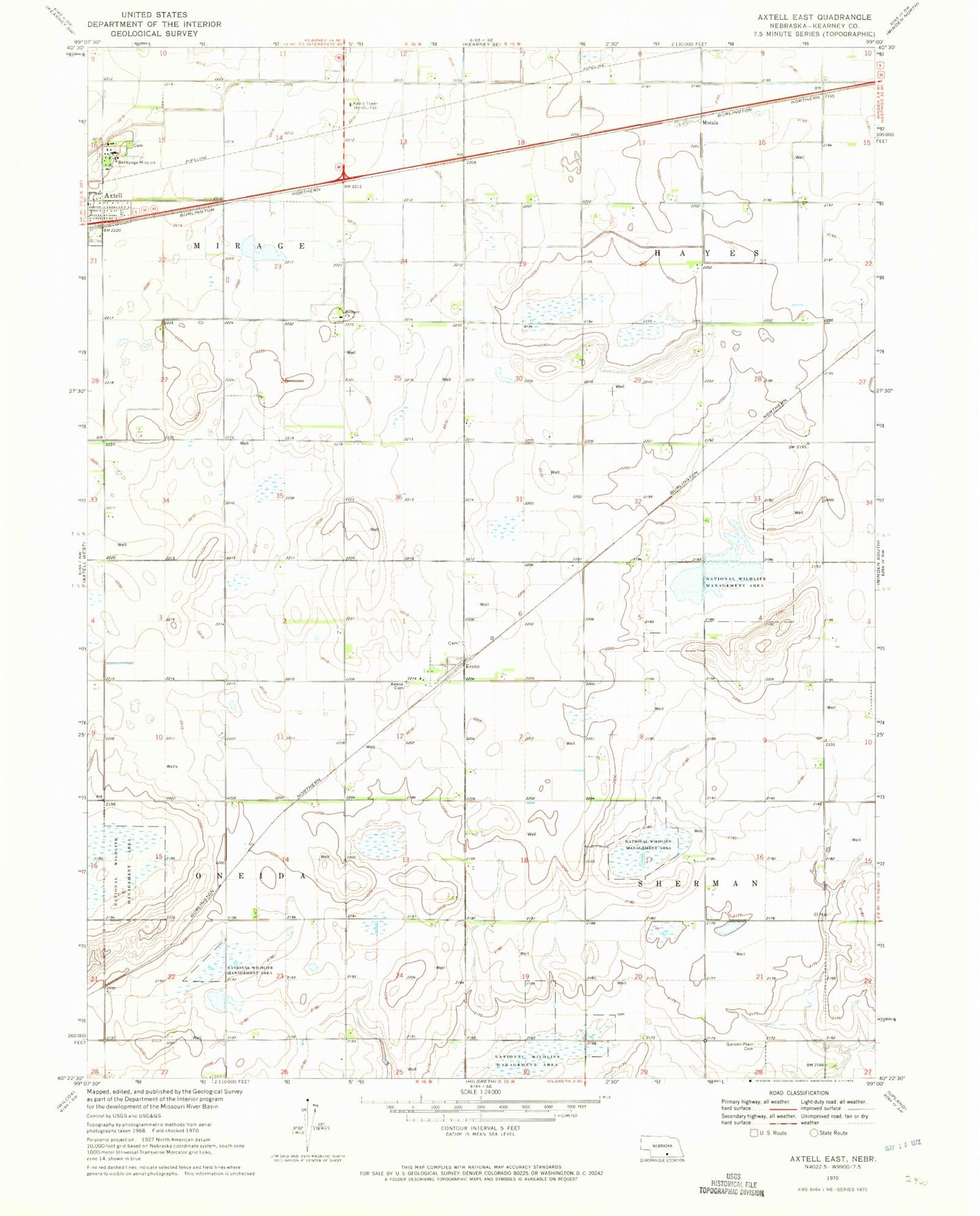 Classic USGS Axtell East Nebraska 7.5'x7.5' Topo Map Image
