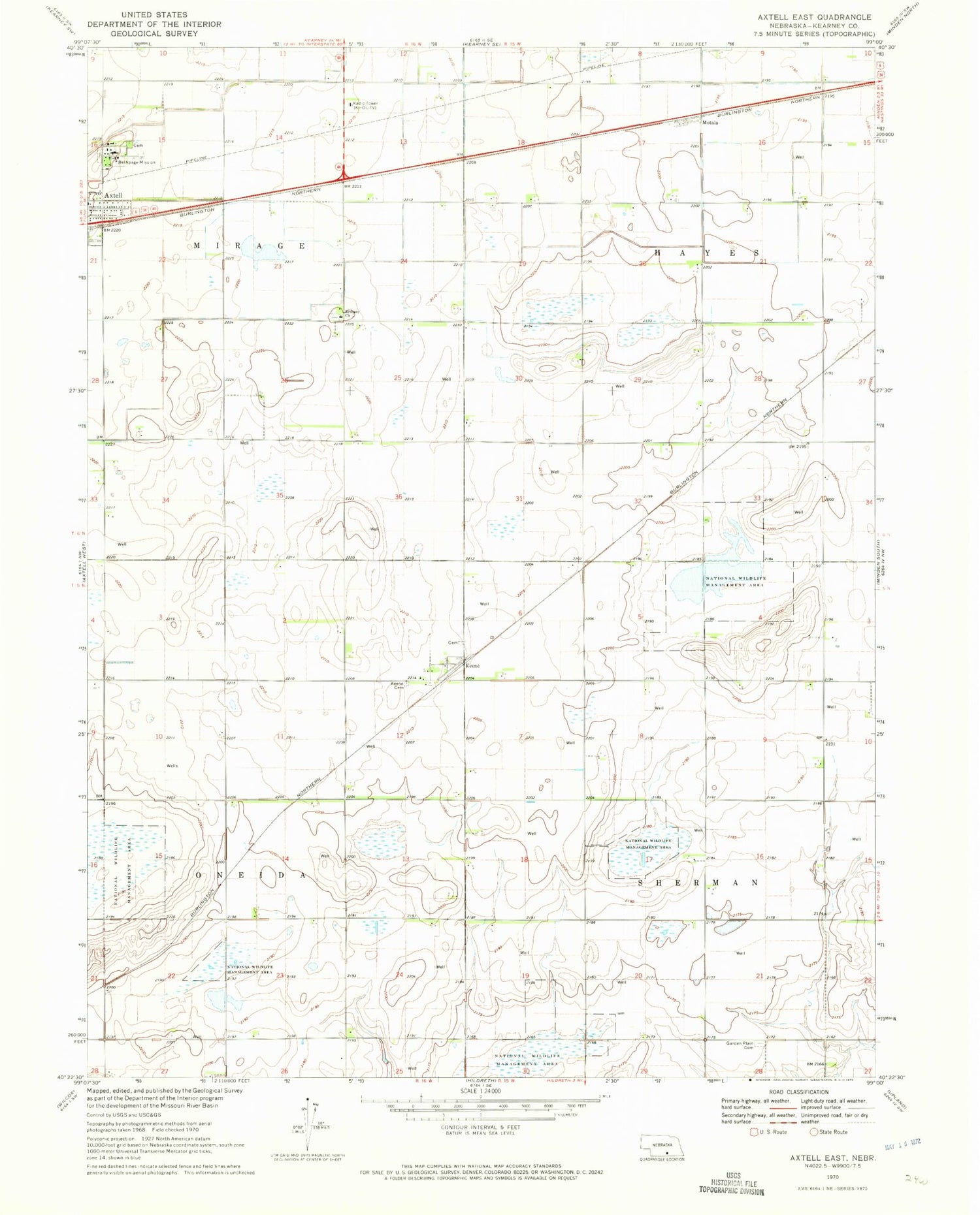 Classic USGS Axtell East Nebraska 7.5'x7.5' Topo Map Image