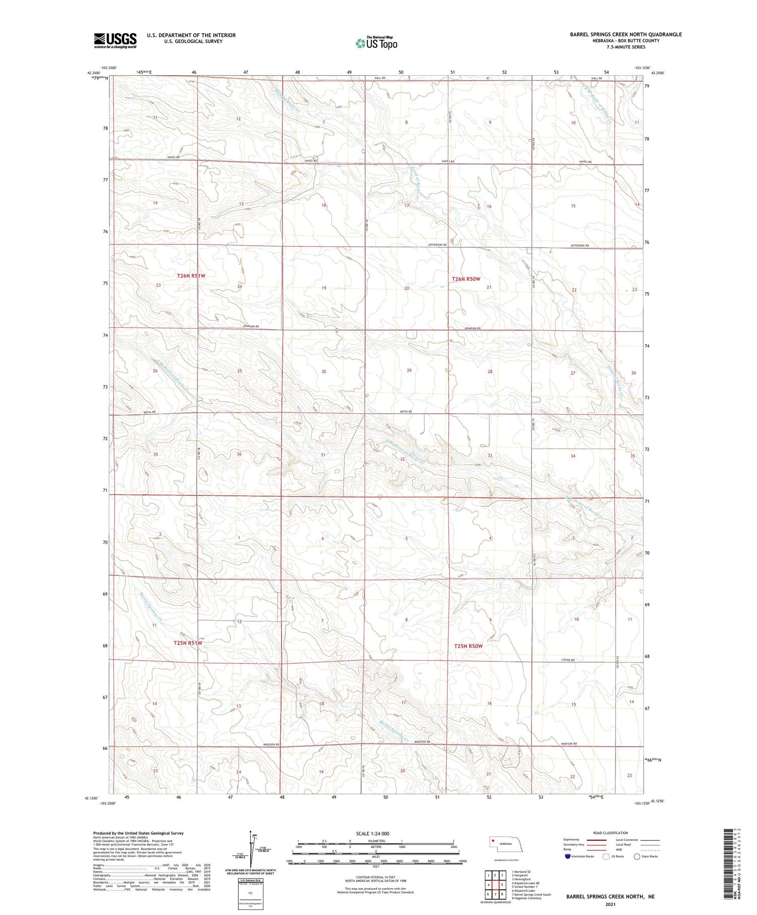 Barrel Springs Creek North Nebraska US Topo Map Image