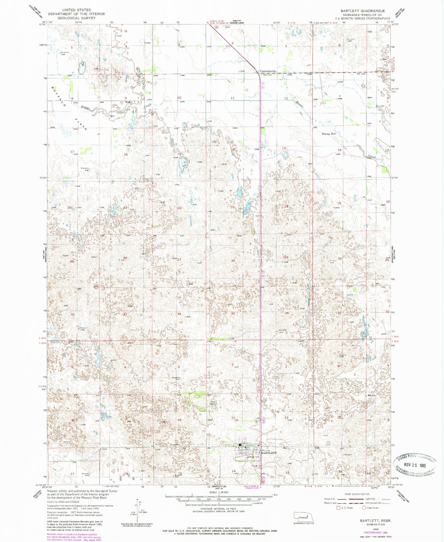 Classic USGS Bartlett Nebraska 7.5'x7.5' Topo Map Image