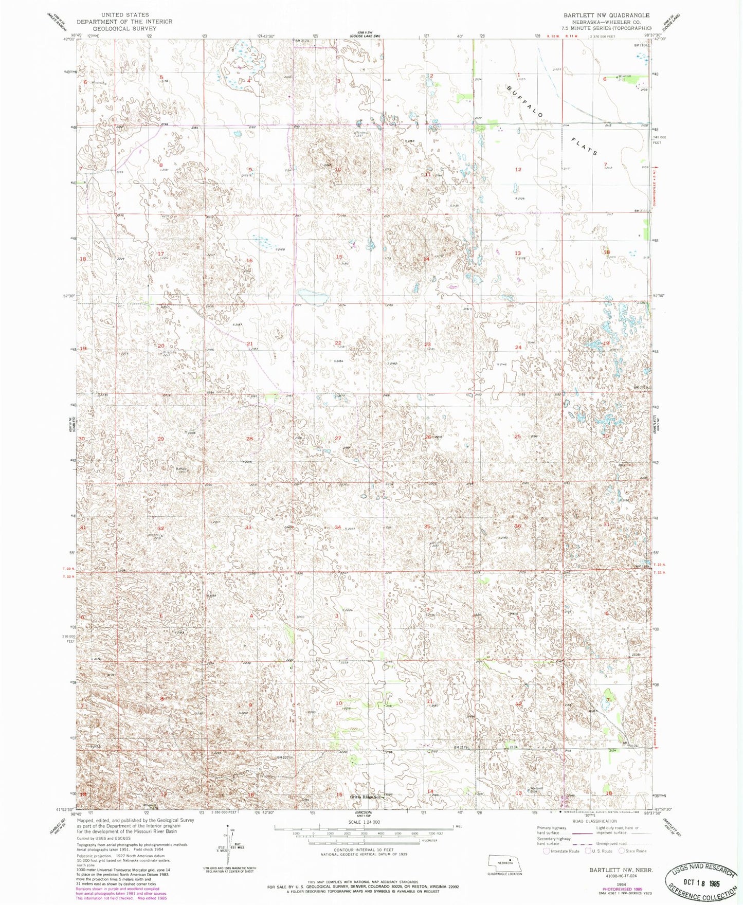 Classic USGS Bartlett NW Nebraska 7.5'x7.5' Topo Map Image
